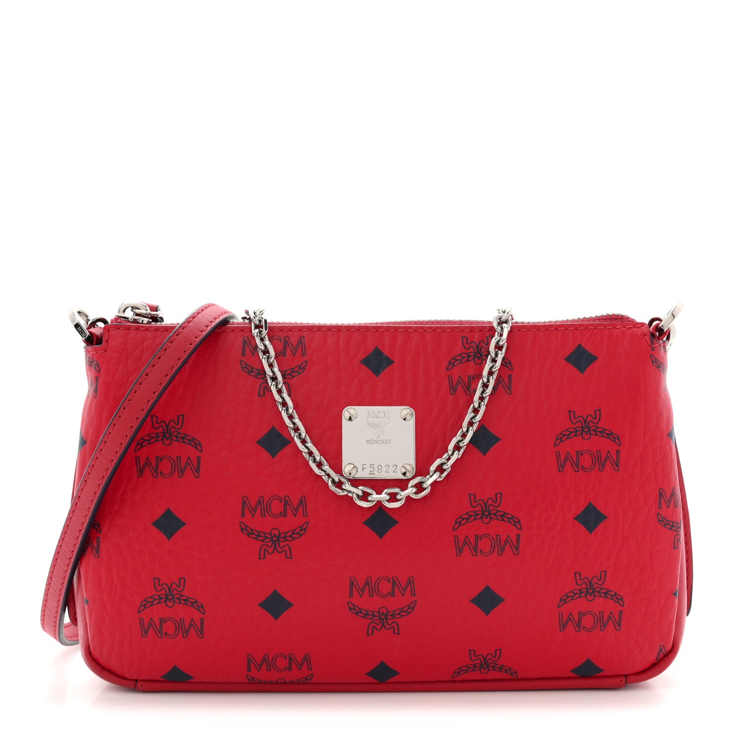 MCM ボディバッグ ネイビー/レッド MCM Visetos Aren Crossbody Bag Red 1867189 – FASHIONPHILE