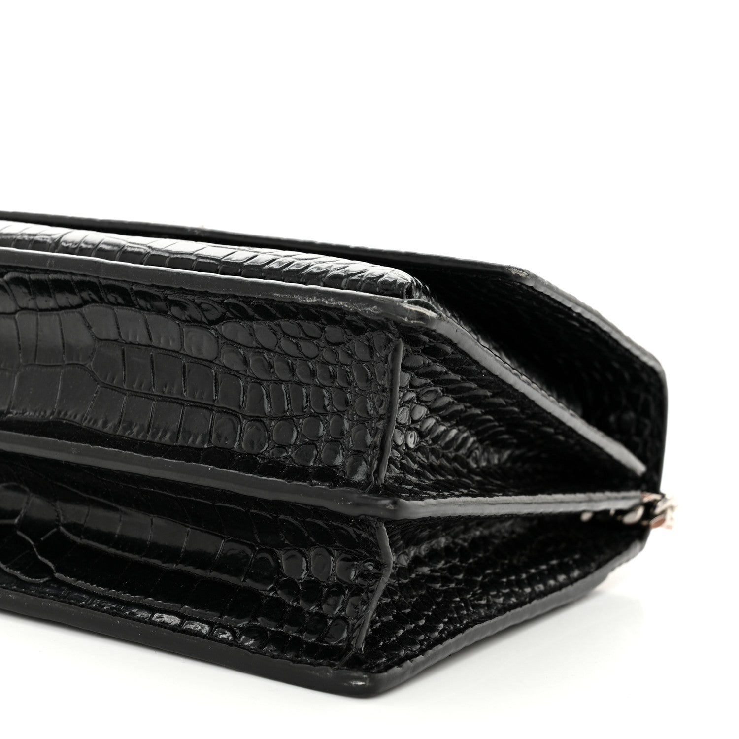 Saint Laurent Calfskin Crocodile Embossed Medium Monogram Sunset Black 10 of 12