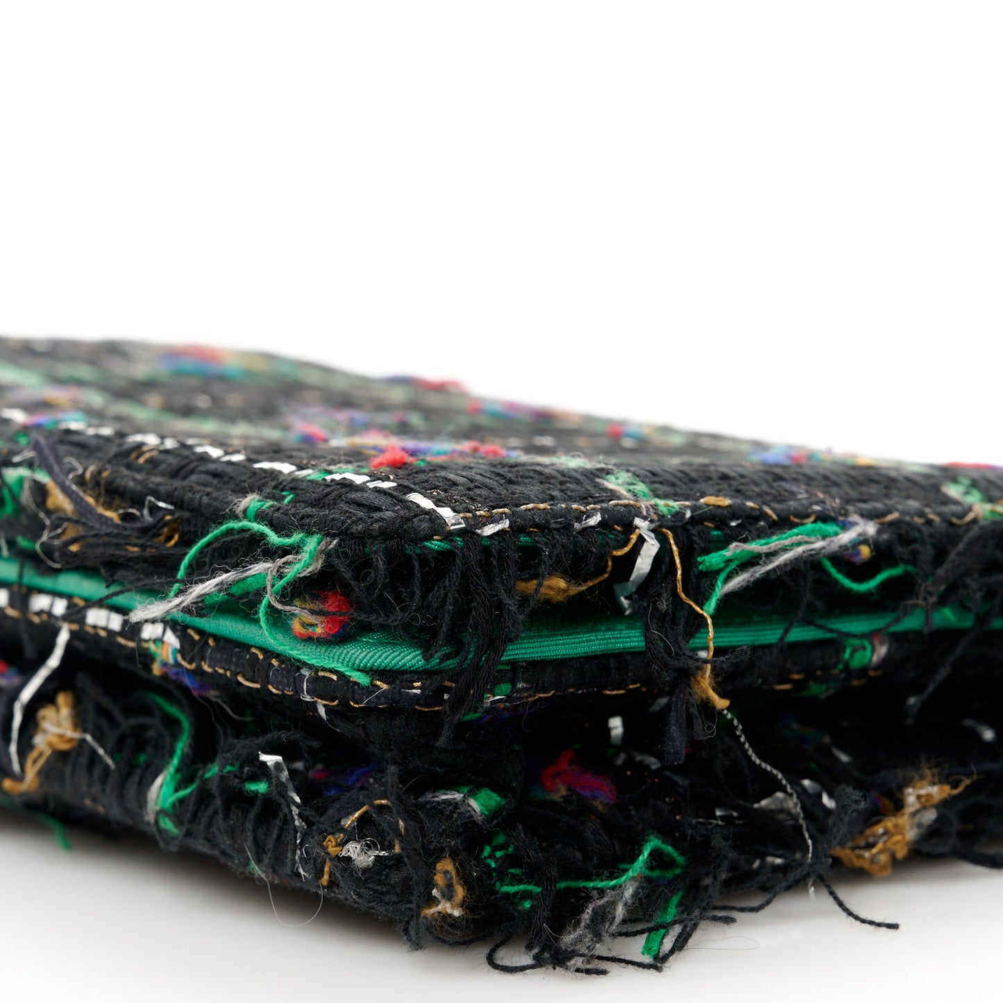Tweed Fringe Wallet On Chain WOC Black Green