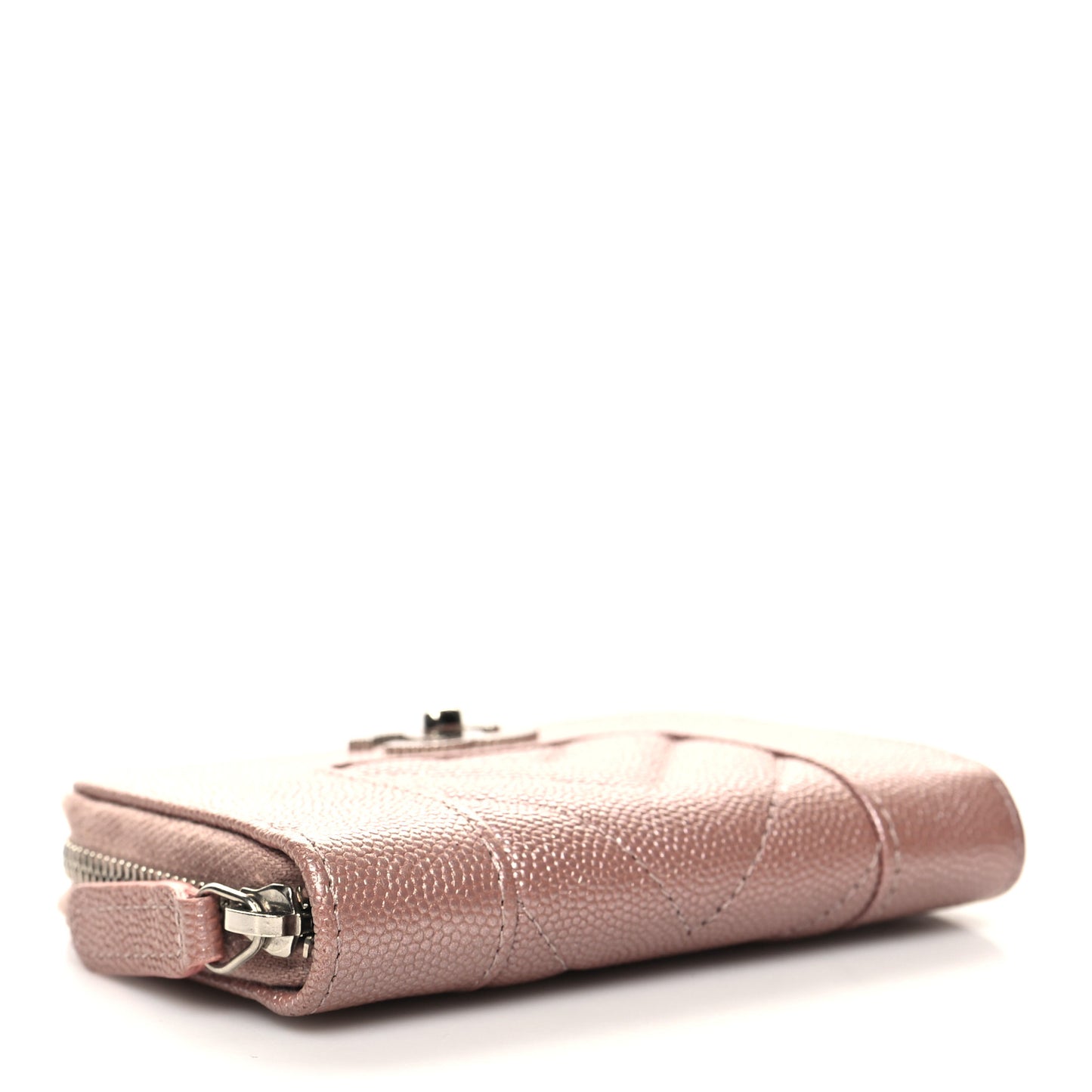 Metallic Caviar Chevron Quilted Vintage Mademoiselle Zip Coin Purse Pink