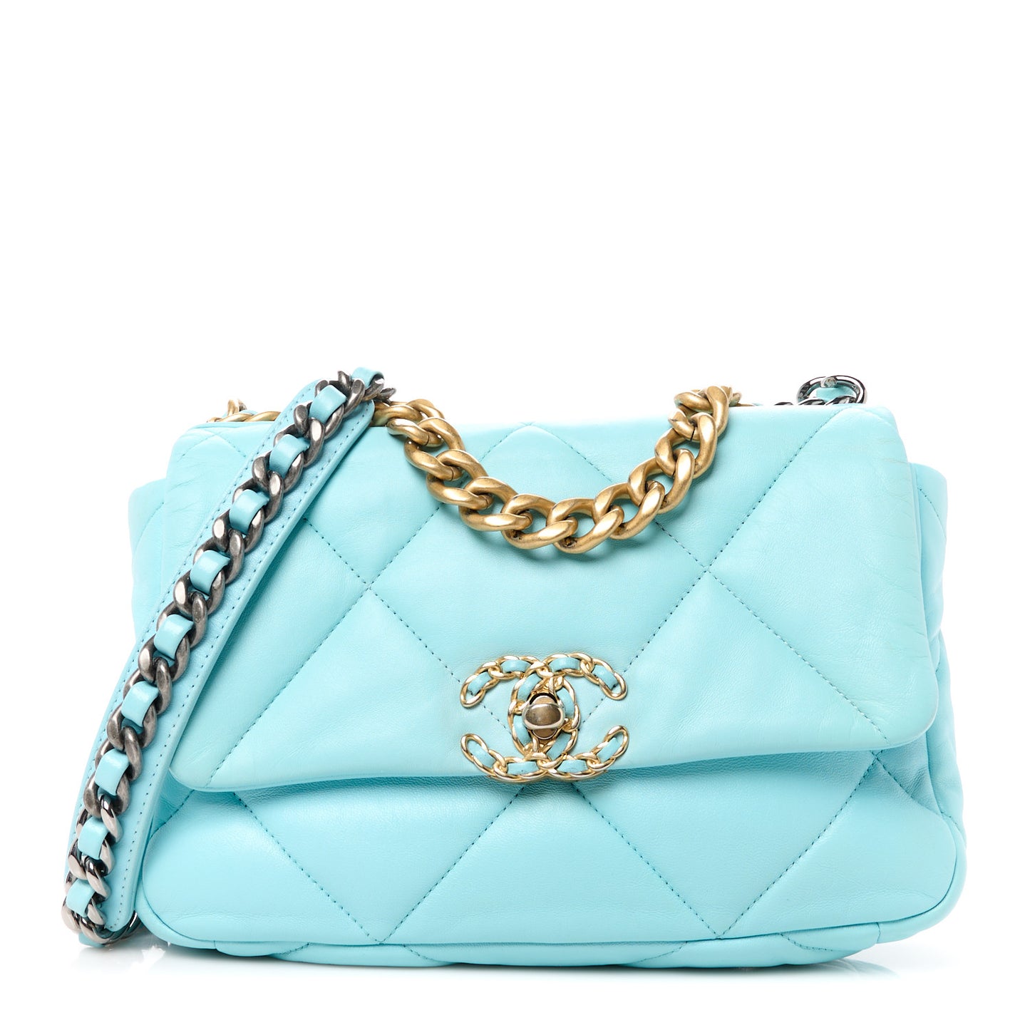Lambskin Quilted Medium Chanel 19 Flap Light Blue