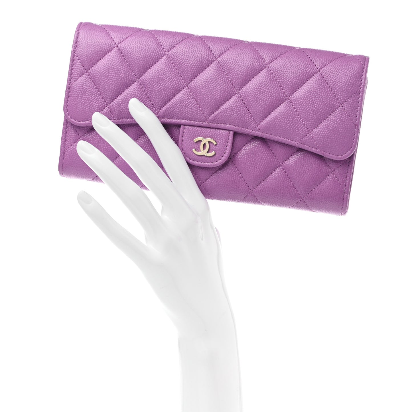 Caviar Quilted Large Flap Wallet Purple