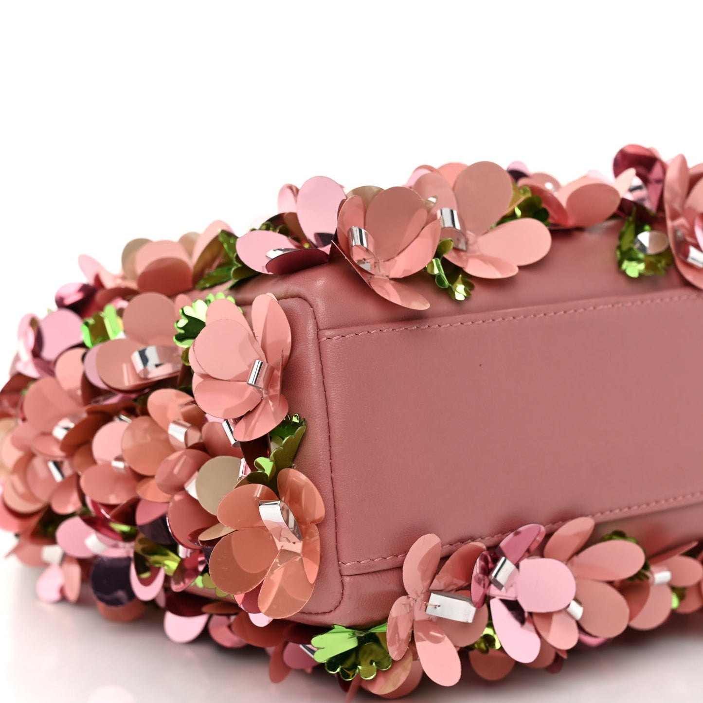 Calfskin Flower Charm Embellished Mini Lady Dior Pink