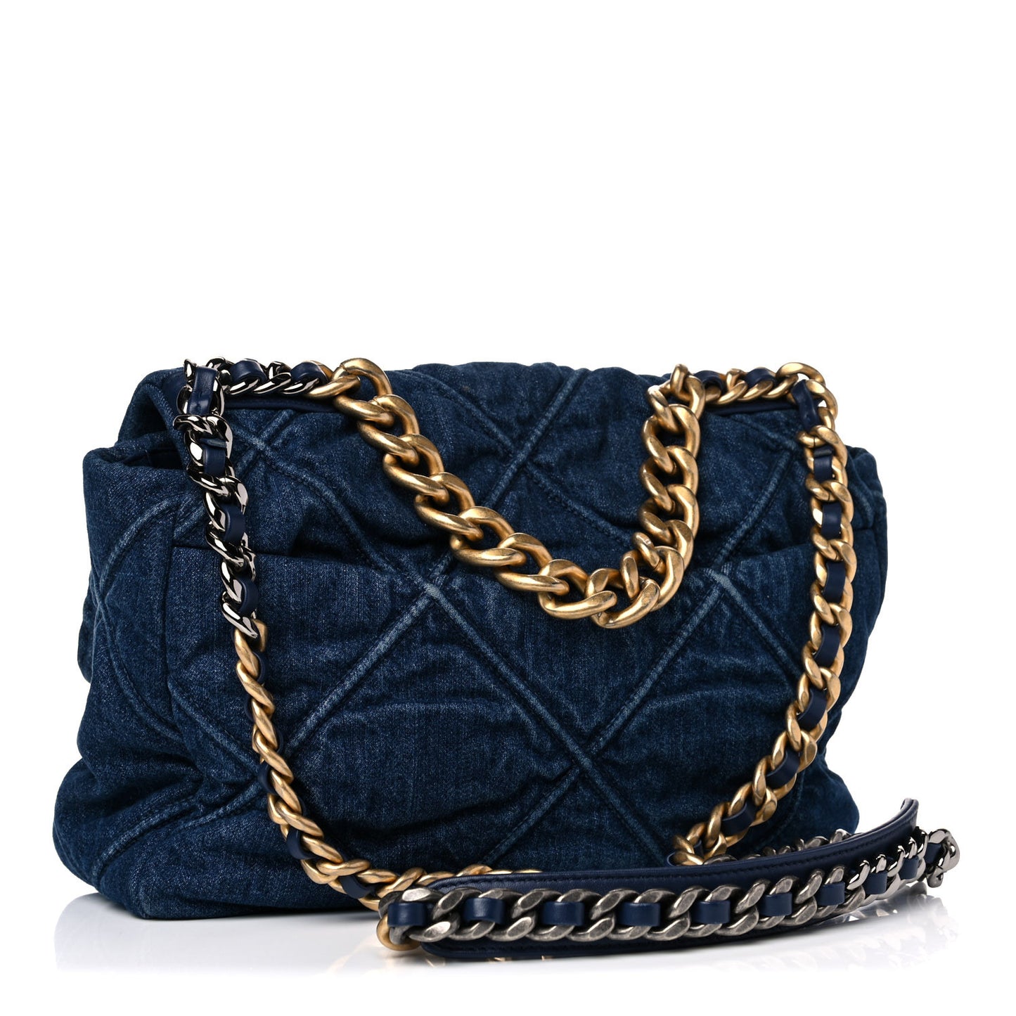 Denim Quilted Large Chanel 19 Flap Blue