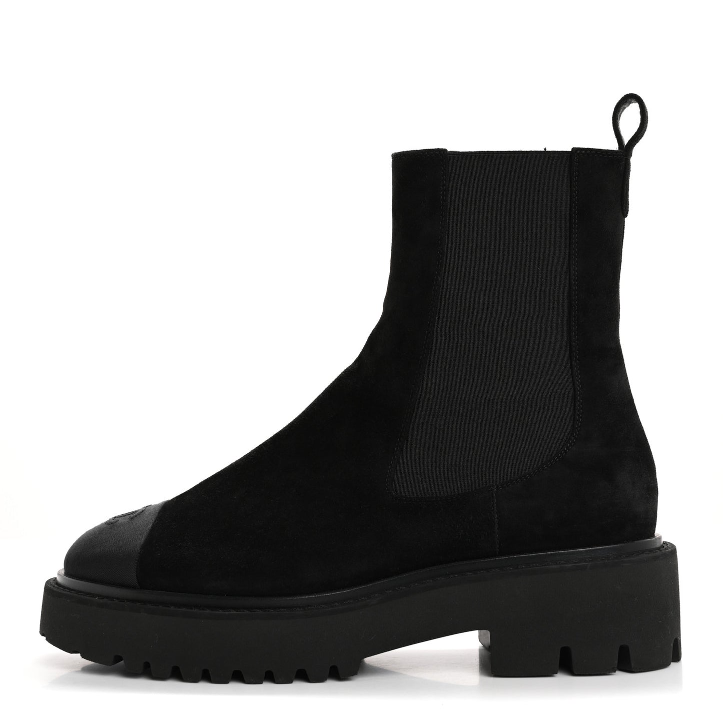 Suede Calfskin Grossgrain Cap Toe CC Ankle Boots 40 Black