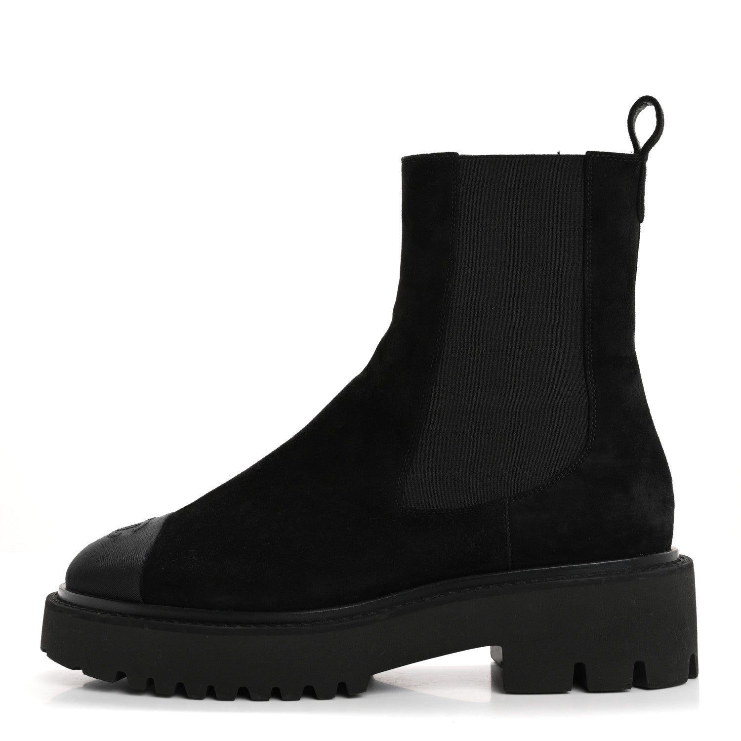 Chanel Suede Calfskin Grossgrain Cap Toe CC Ankle Boots 40 Black 1 of 15