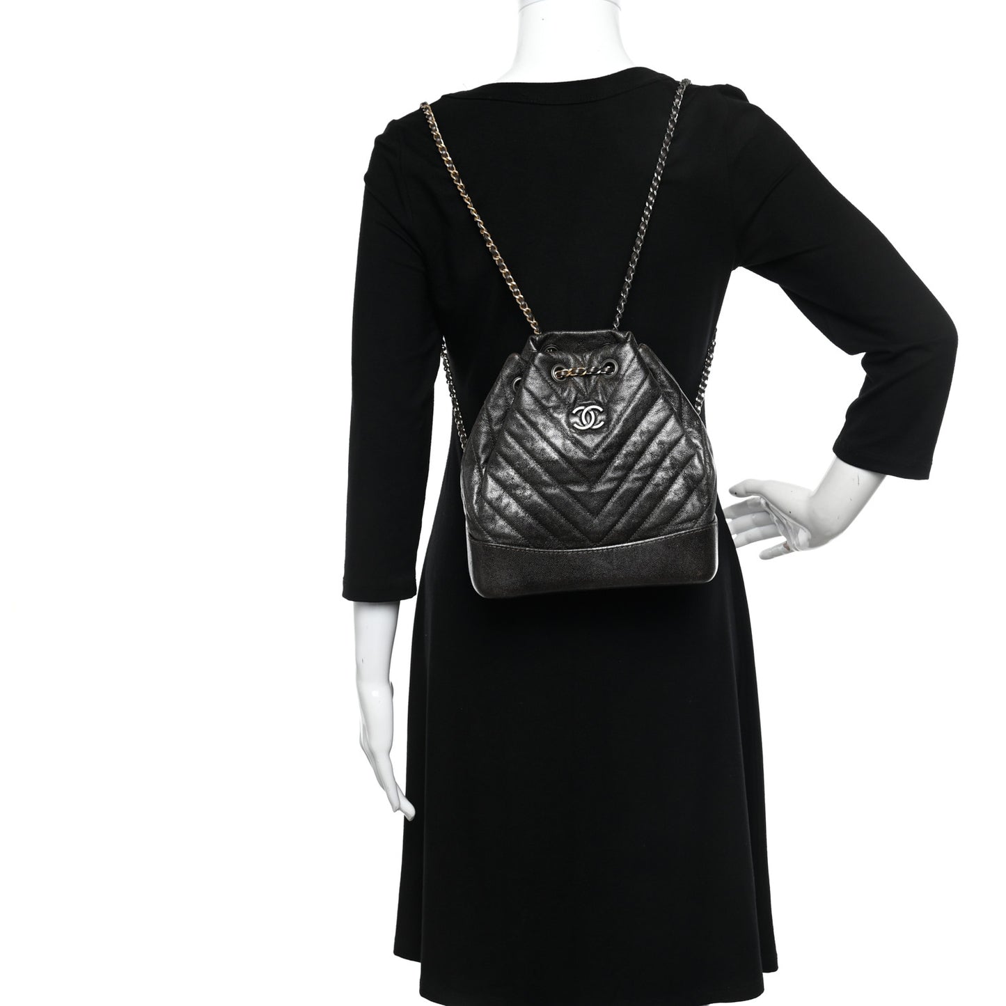 Metallic Grained Goatskin Gabrielle Backpack Dark Silver Gold