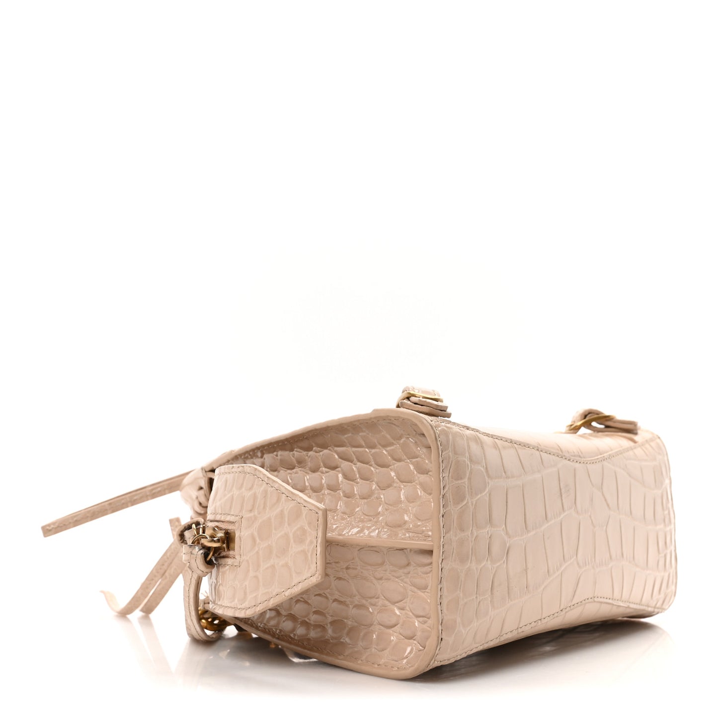 Shiny Supple Calfskin Crocodile Embossed Neo Classic Gold Hardware Mini City Light Beige