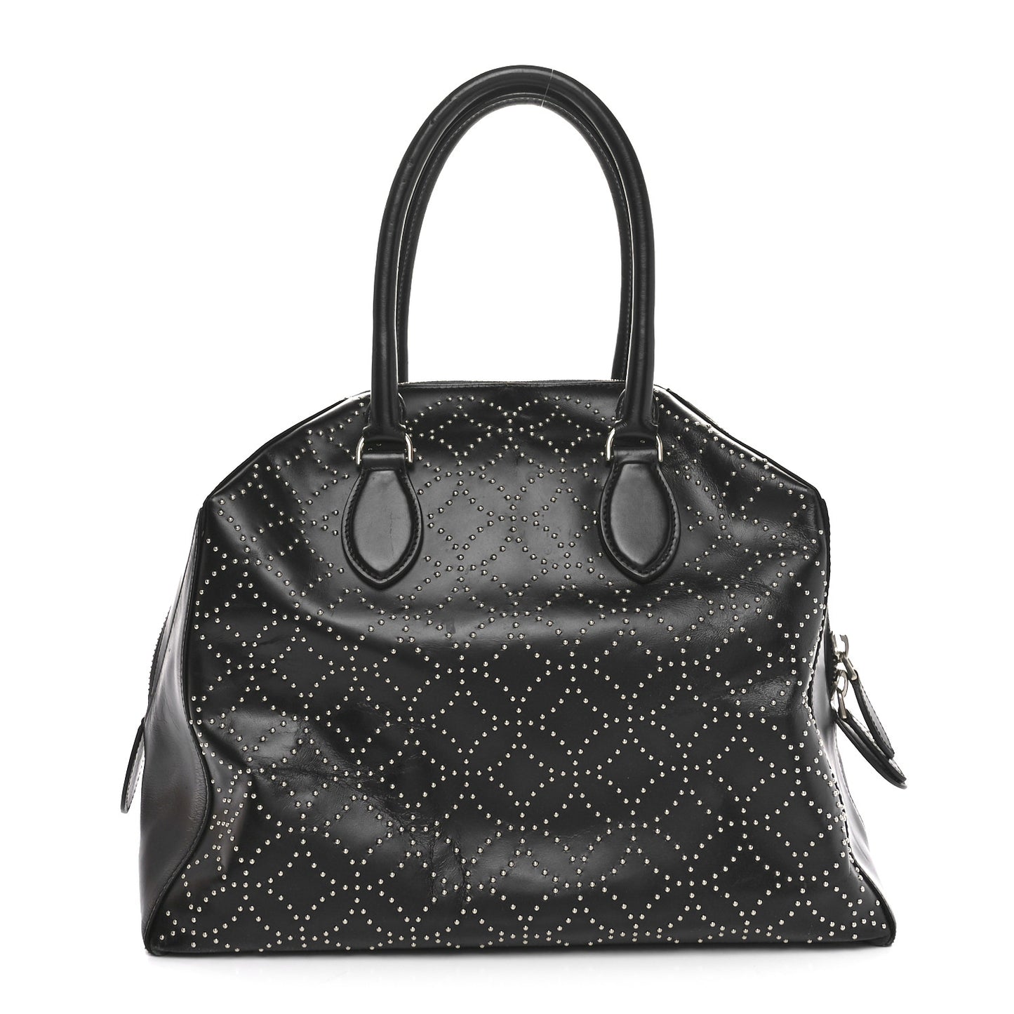 Calfskin Arabesque Studded Top Handle Bag Black
