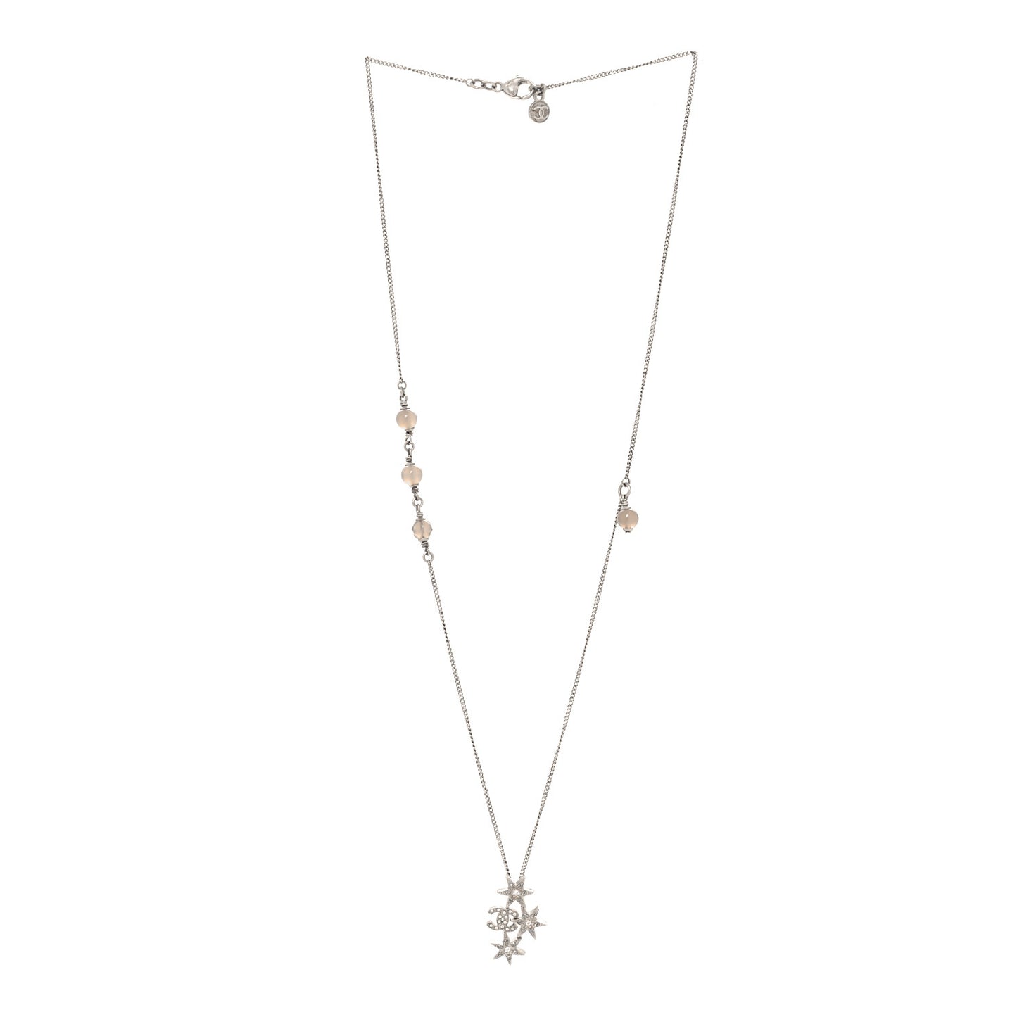 Crystal Bead CC Star Necklace Silver