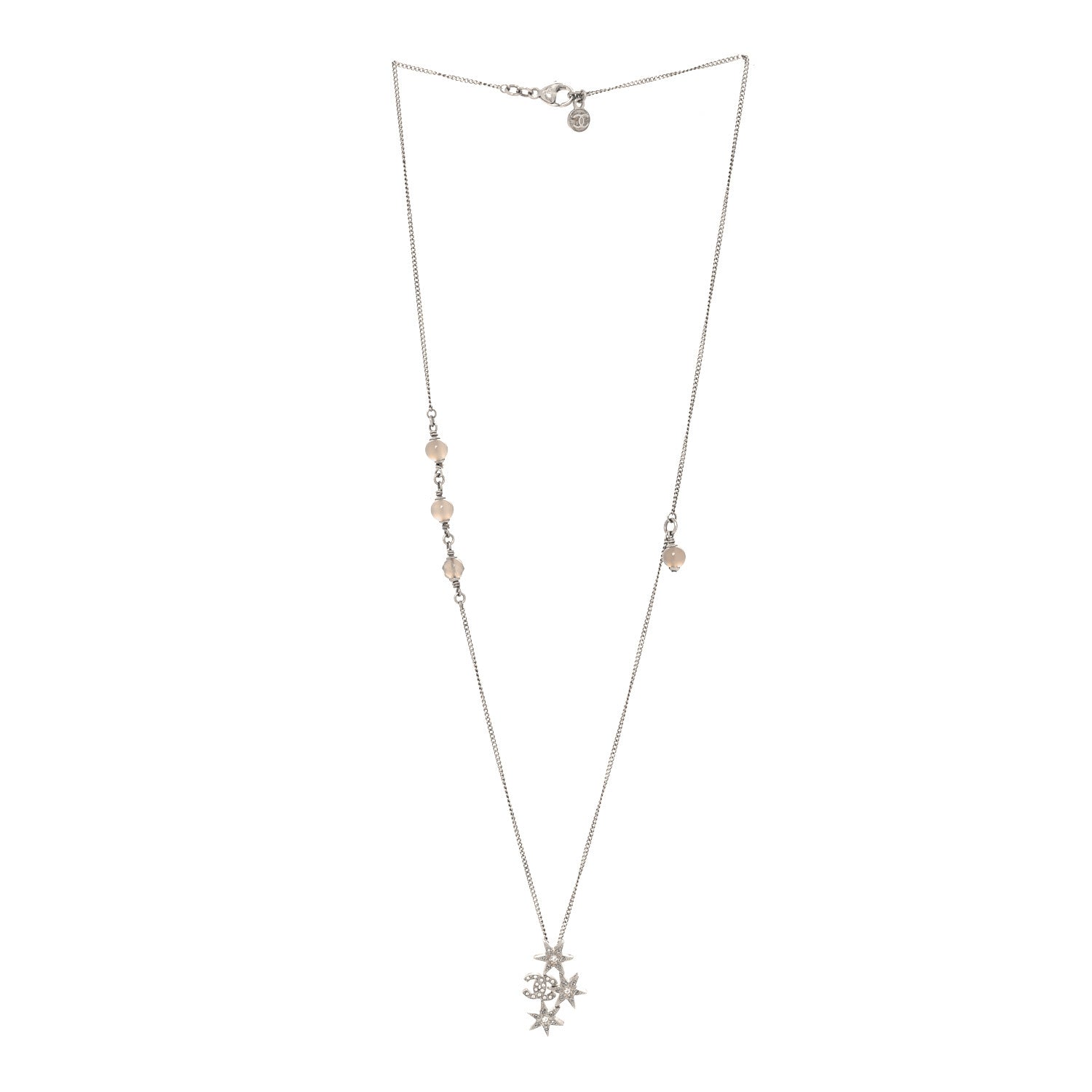 Chanel Crystal Bead CC Star Necklace Silver 3 of 4