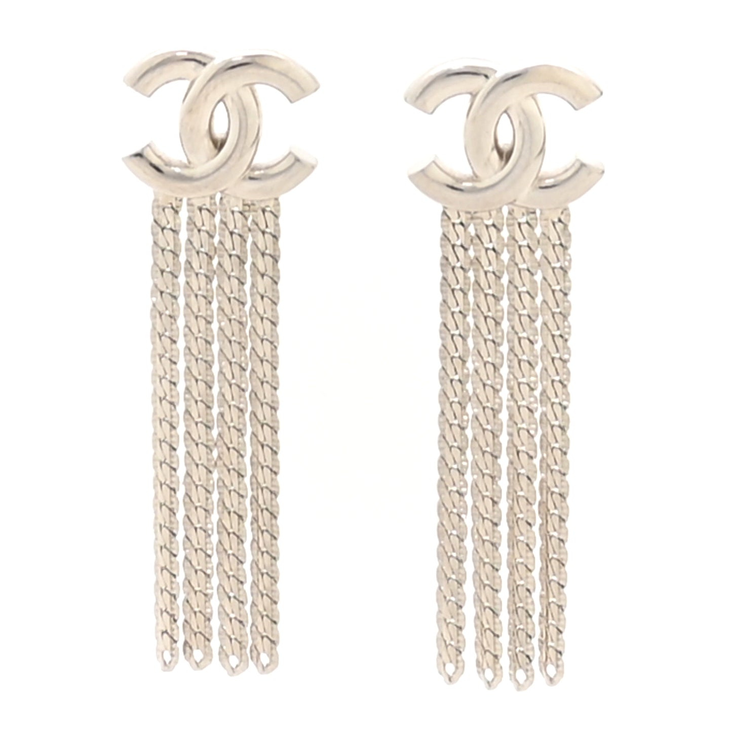 Metal Chain CC Drop Earrings Silver