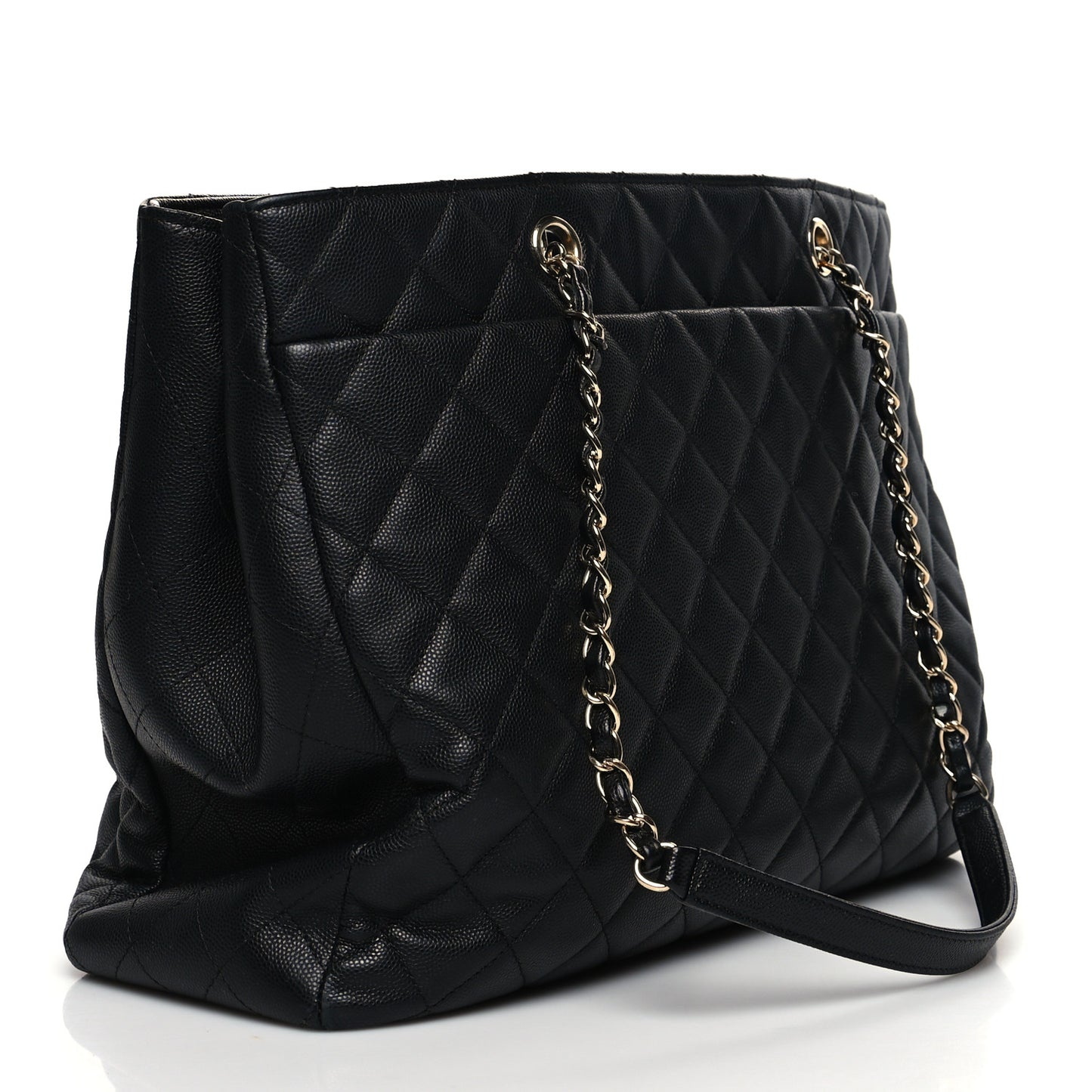 Caviar Quilted Large Shopping Tote Black