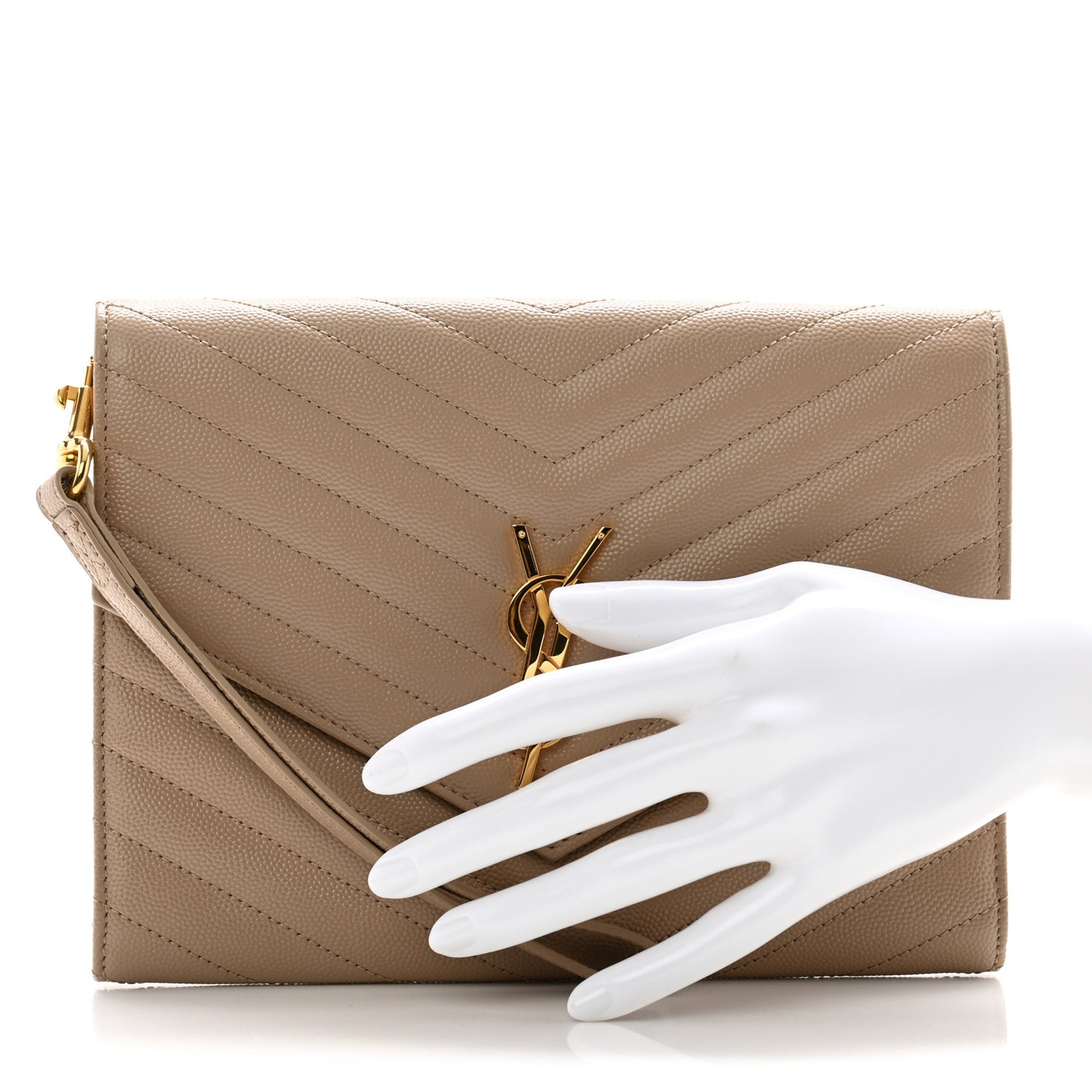 Grain De Poudre Matelasse Chevron Monogram Envelope Clutch Dark Beige