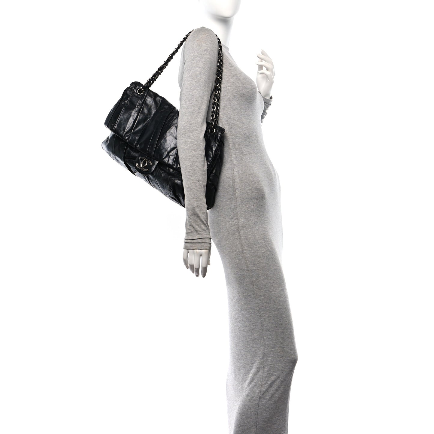 Glazed Calfskin Twisted Maxi Flap Black
