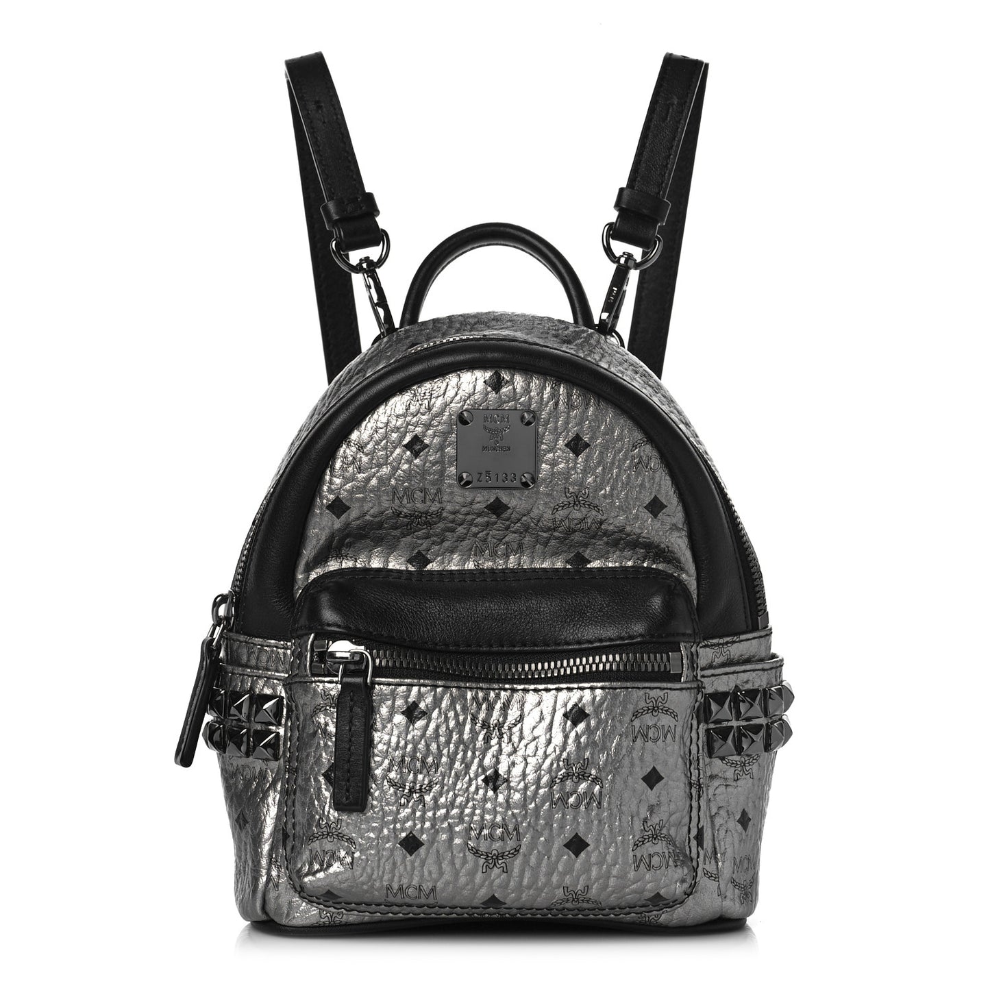 Metallic Visetos Side Stud Mini Stark Backpack Silver Black