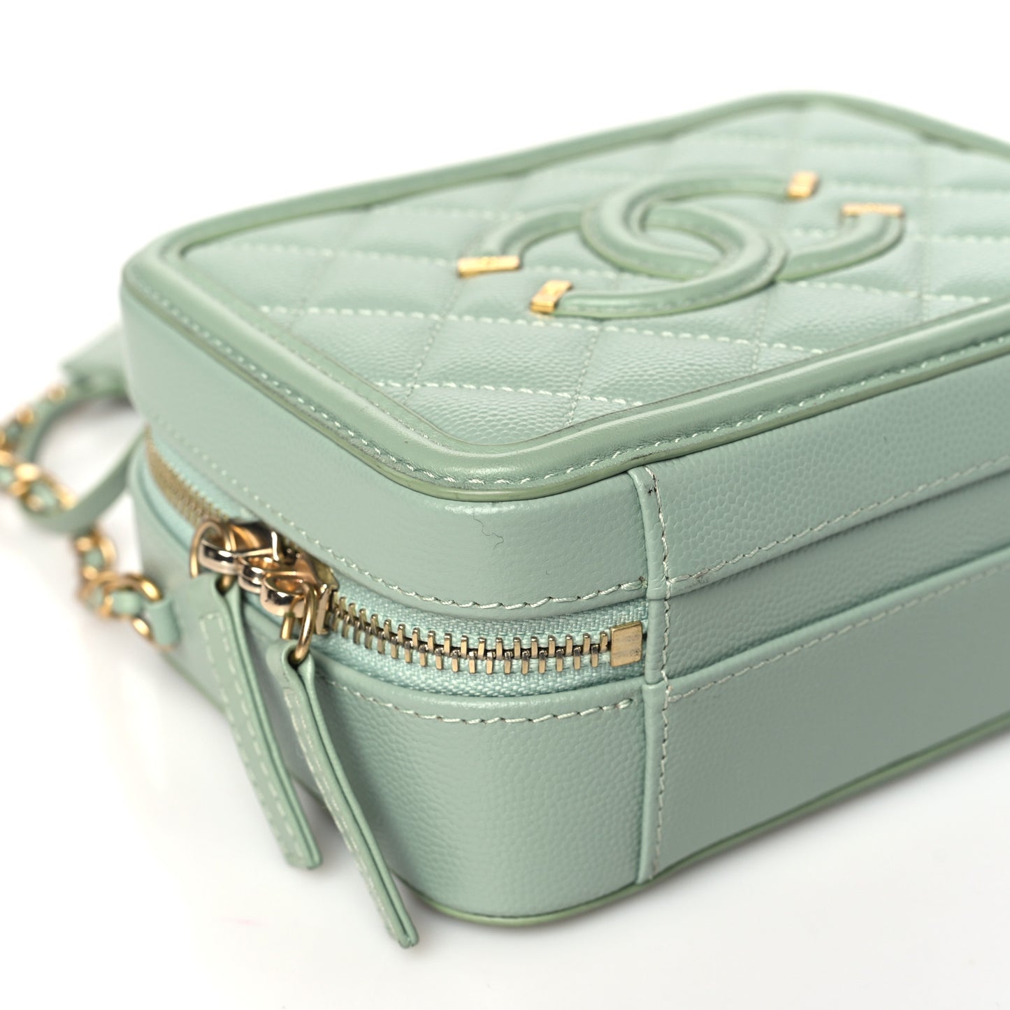 Caviar Quilted Small CC Filigree Vanity Case Mint