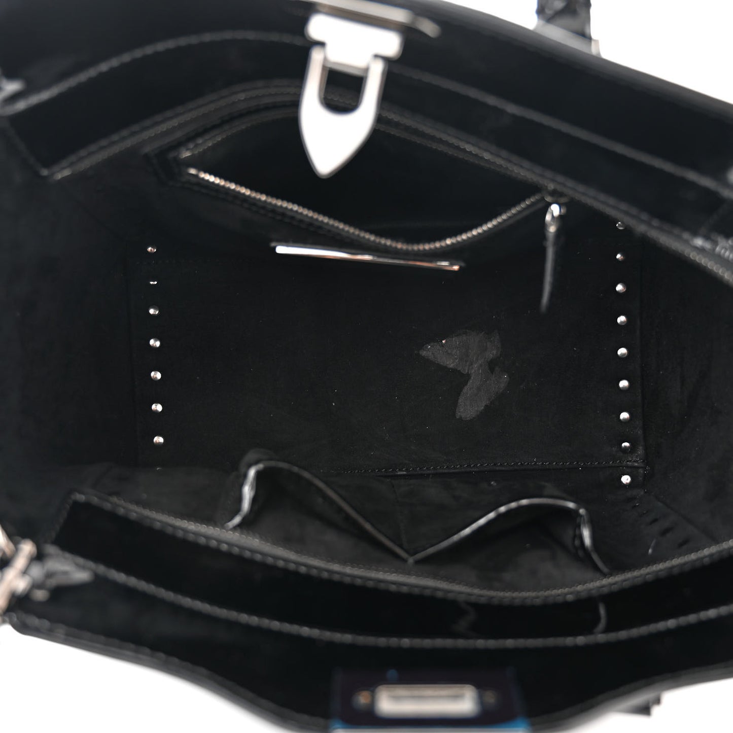 Patent Monochrome Small Rockstud Double Handle Tote Black