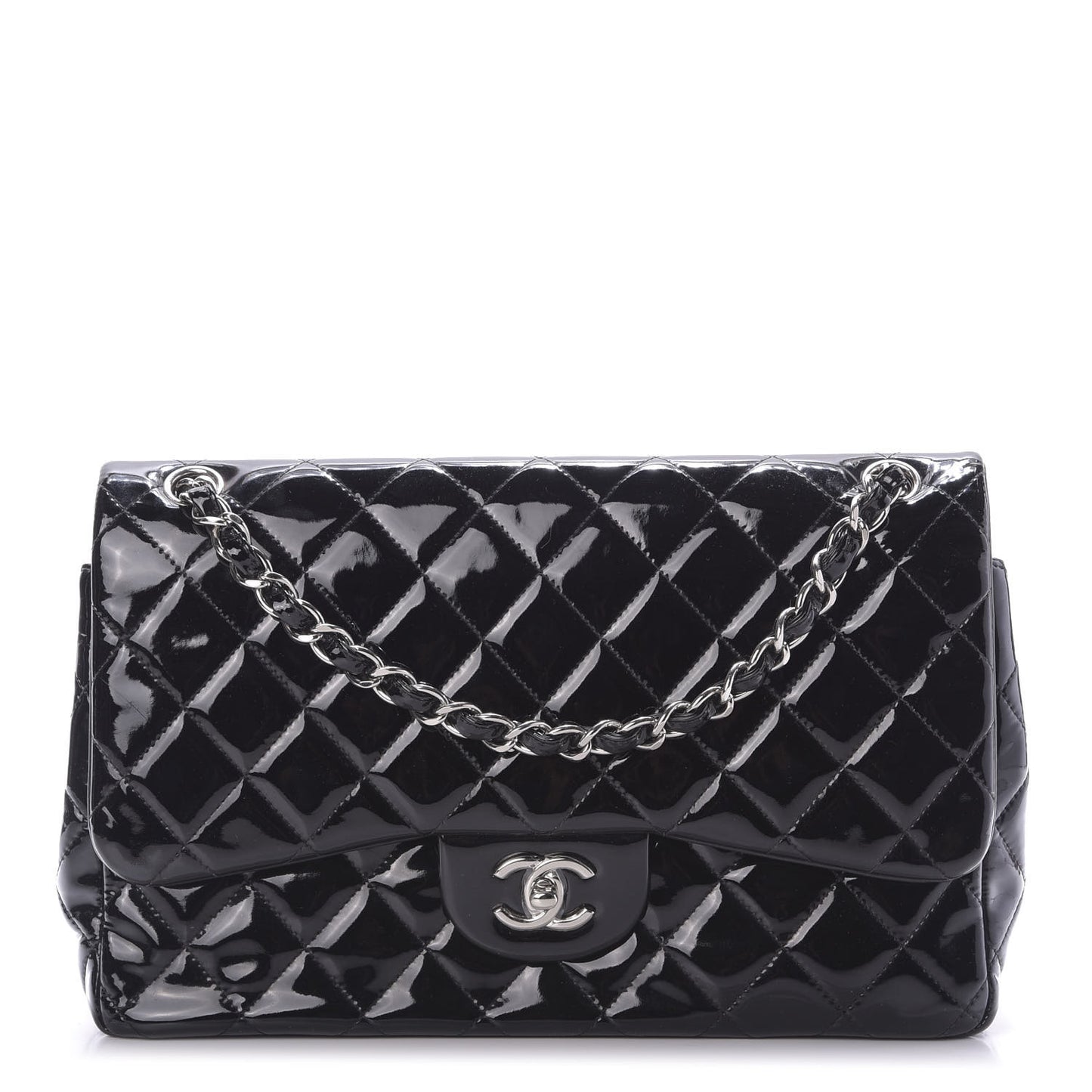 Patent Quilted Jumbo Double Flap Black