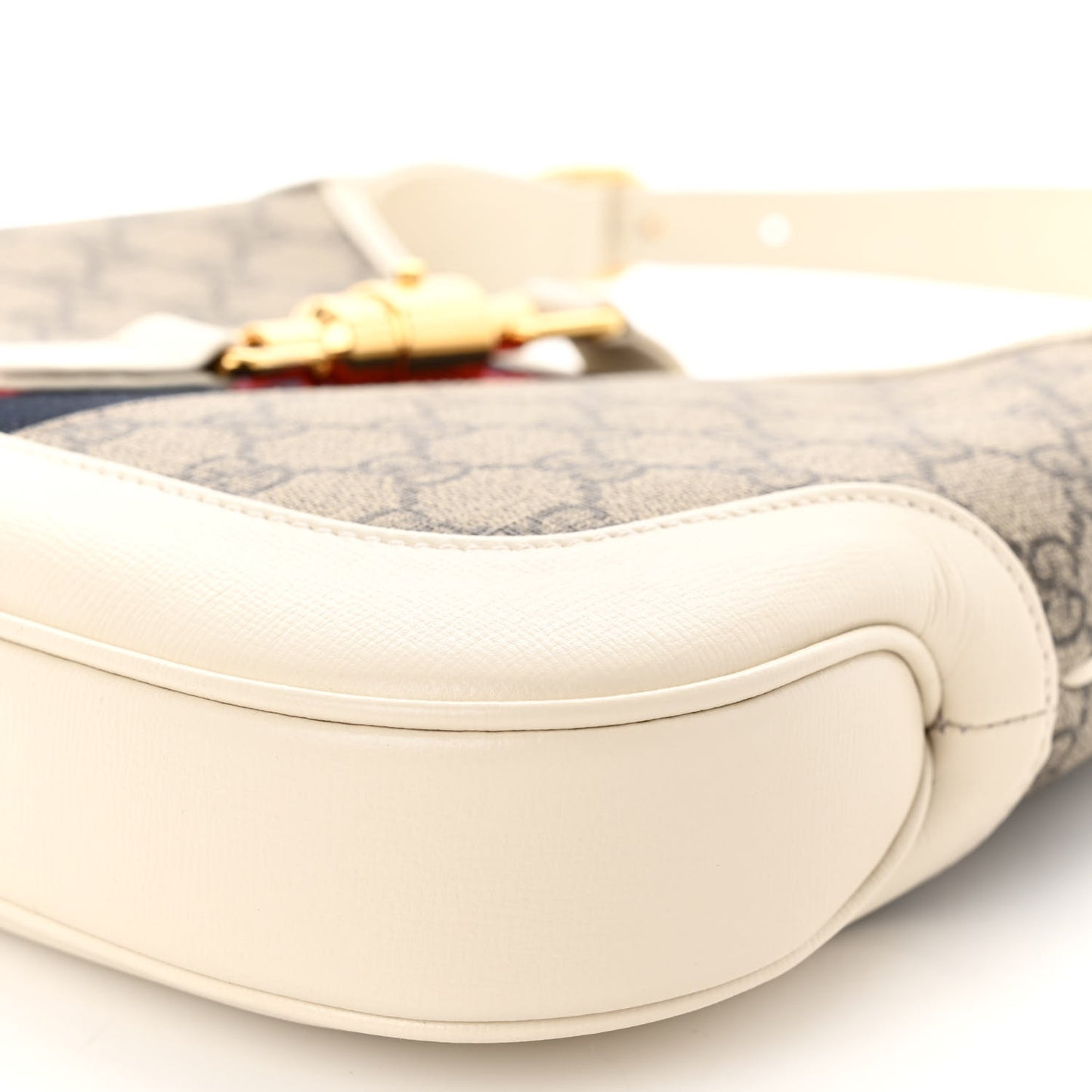 GG Supreme Monogram Textured Dollar Calfskin Web Small Jackie 1961 Hobo Beige Ebony Mystic White