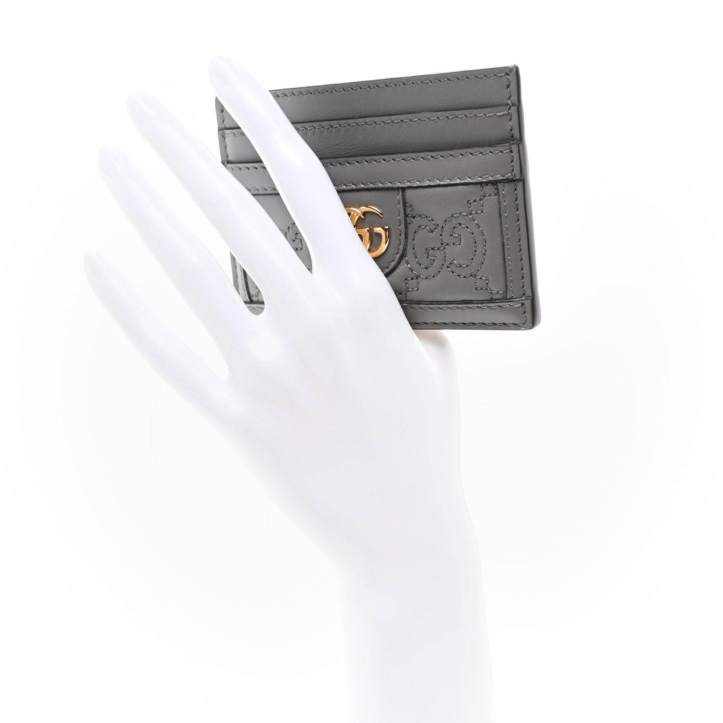 Calfskin GG Matelasse Card Holder Dusty Grey