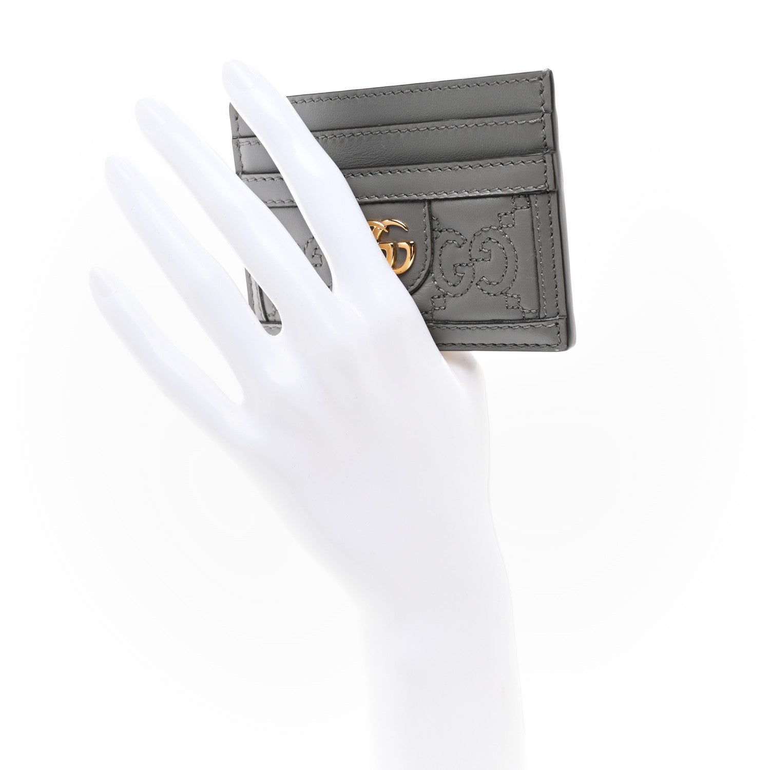 Gucci Calfskin GG Matelasse Card Holder Dusty Grey 2 of 6