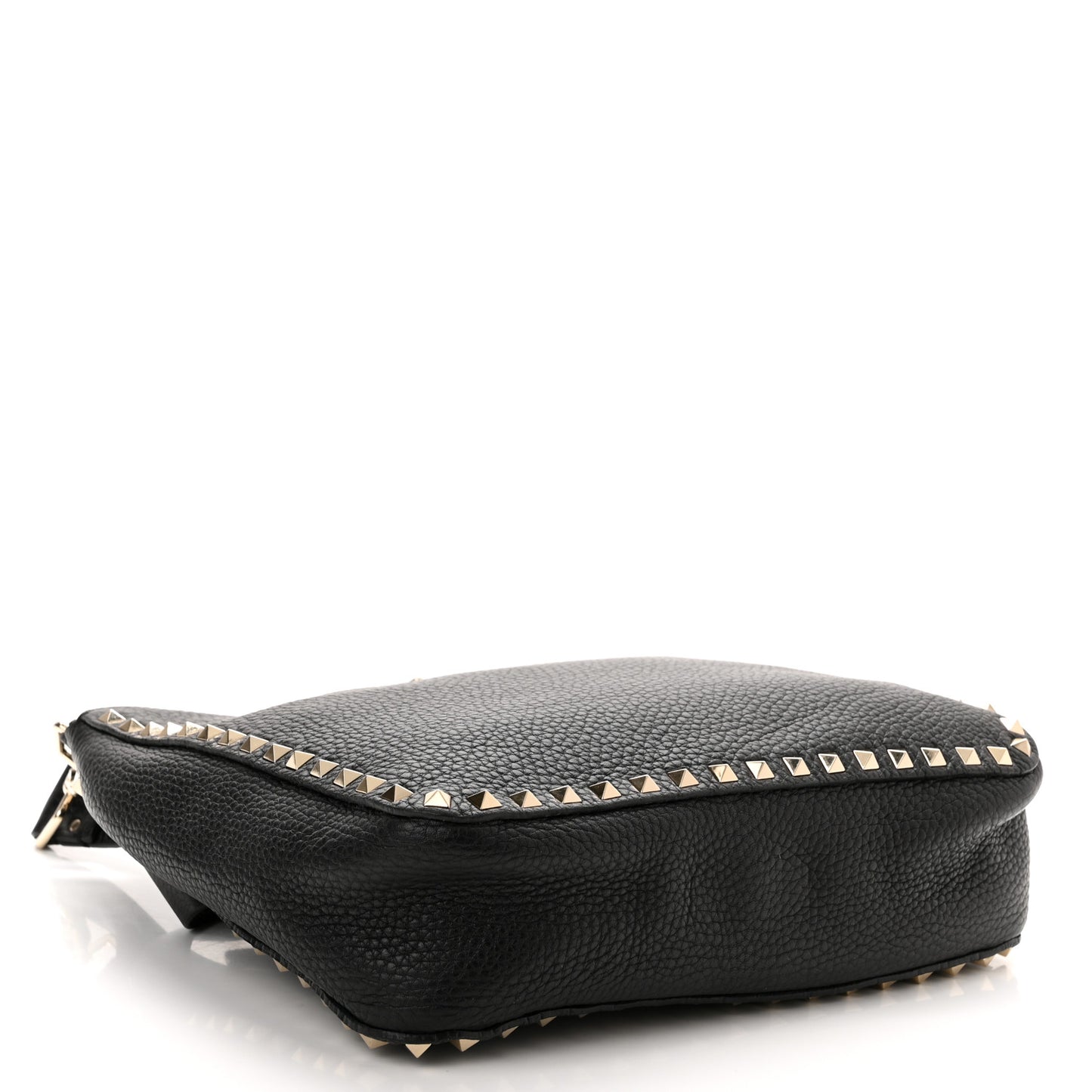 Pebbled Calfskin Small Rockstud Flip-Lock Messenger Bag Black