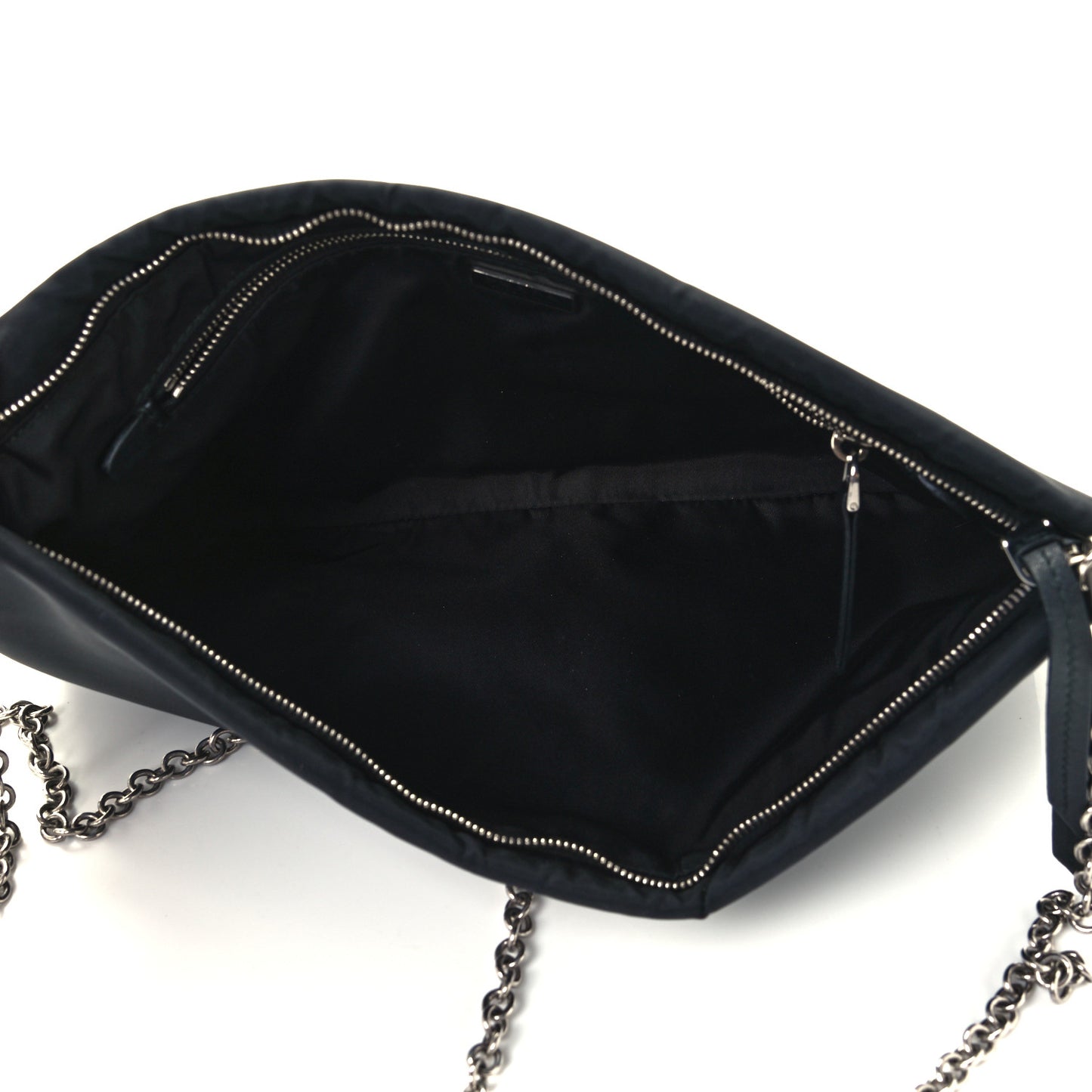 Tessuto Nylon Soft Padded Medium Chain Clutch Bag Black