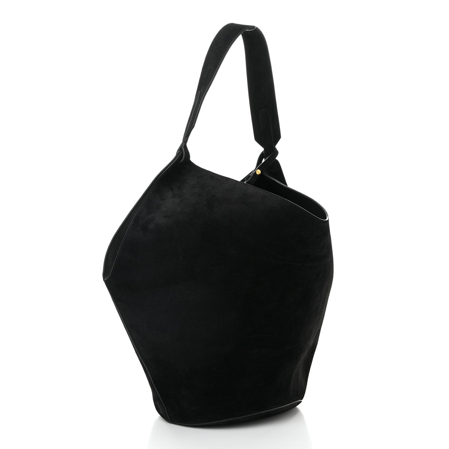 Suede Calfskin Medium Lotus Tote Black