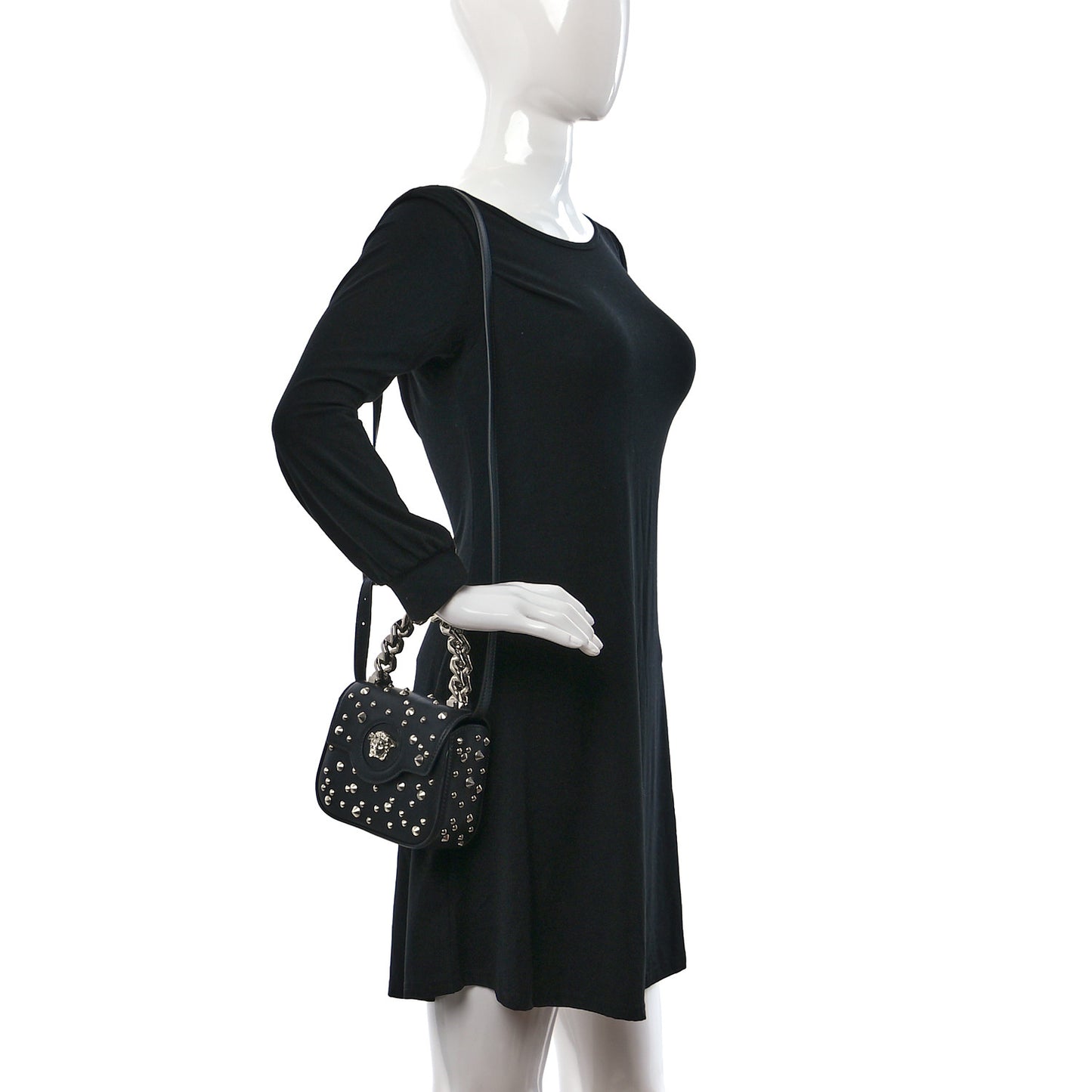 Grained Calfskin Spiked Micro La Medusa Bag Black