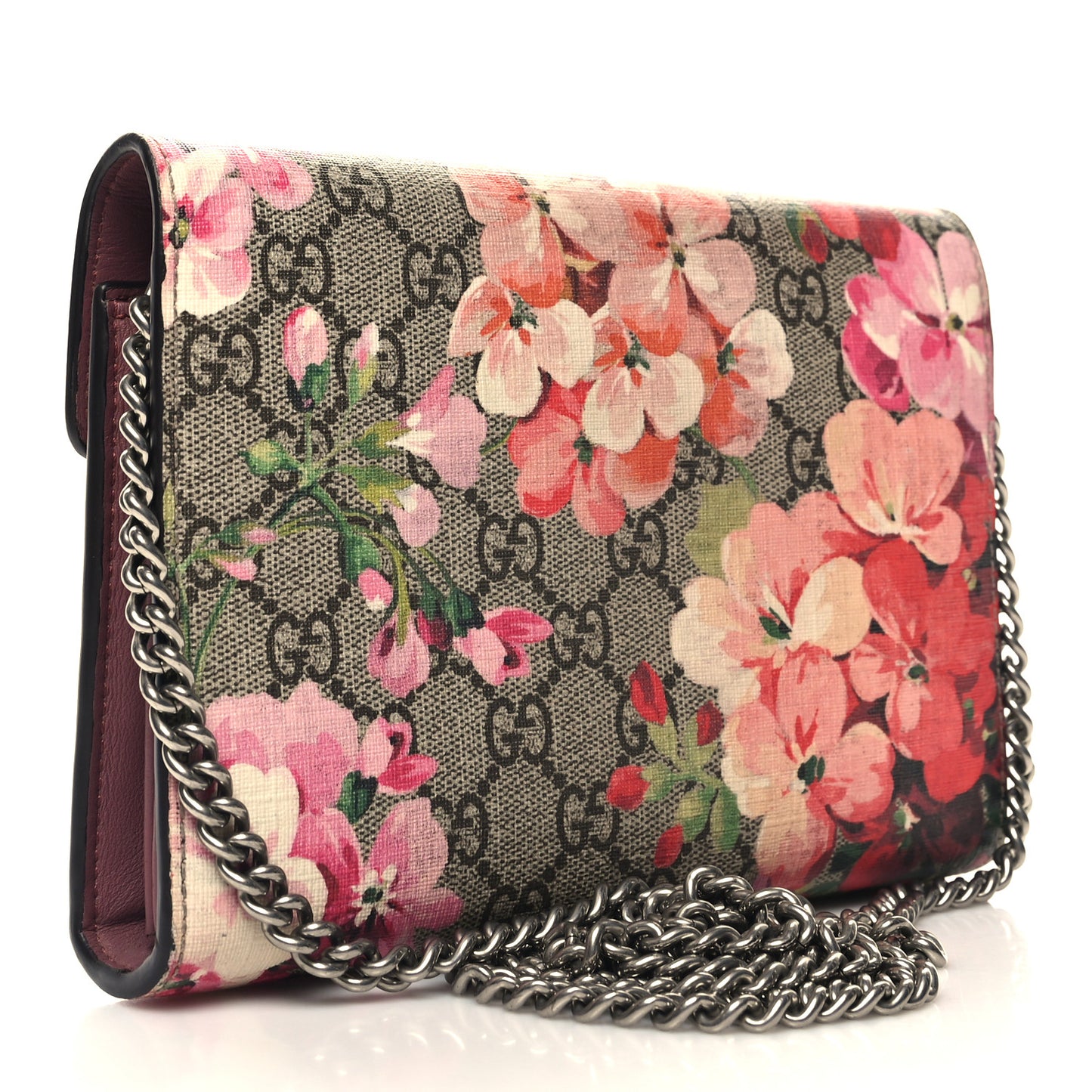 GG Supreme Monogram Blooms Mini Dionysus Chain Wallet Beige Multicolor Dry Rose