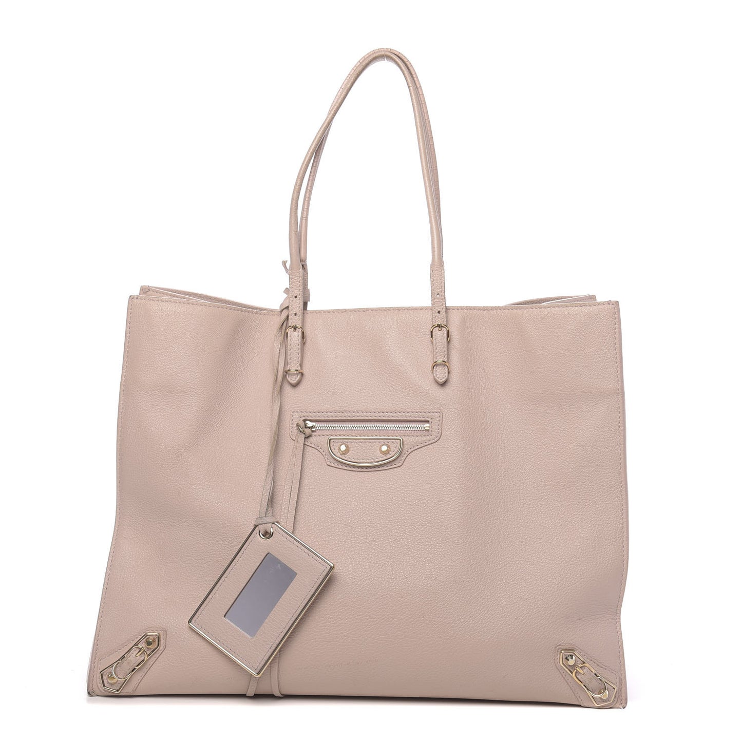 Grained Calfskin Gold Metallic Edge Hardware Papier A4 Tote Rose Poudre