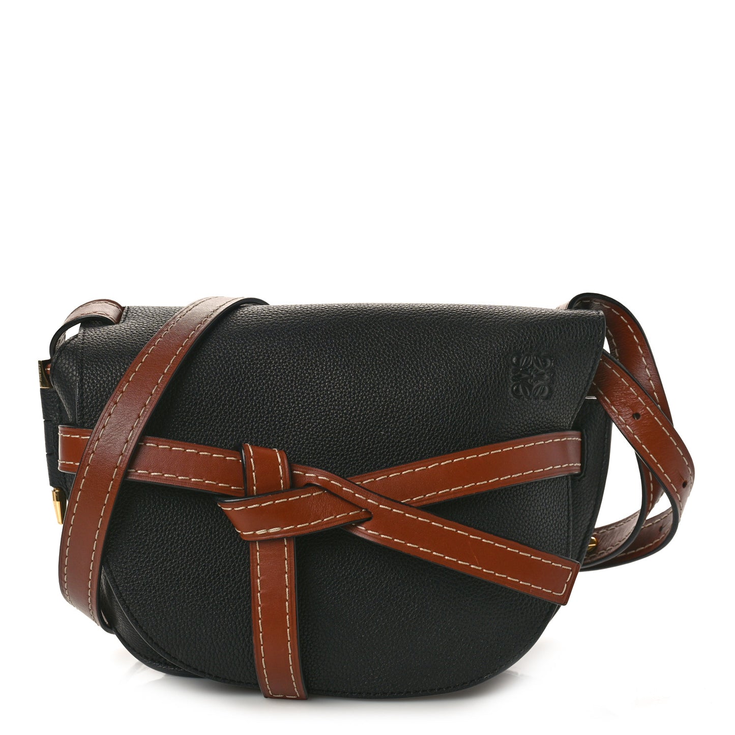 Grained Calfskin Small Gate Crossbody Bag Pecan Black