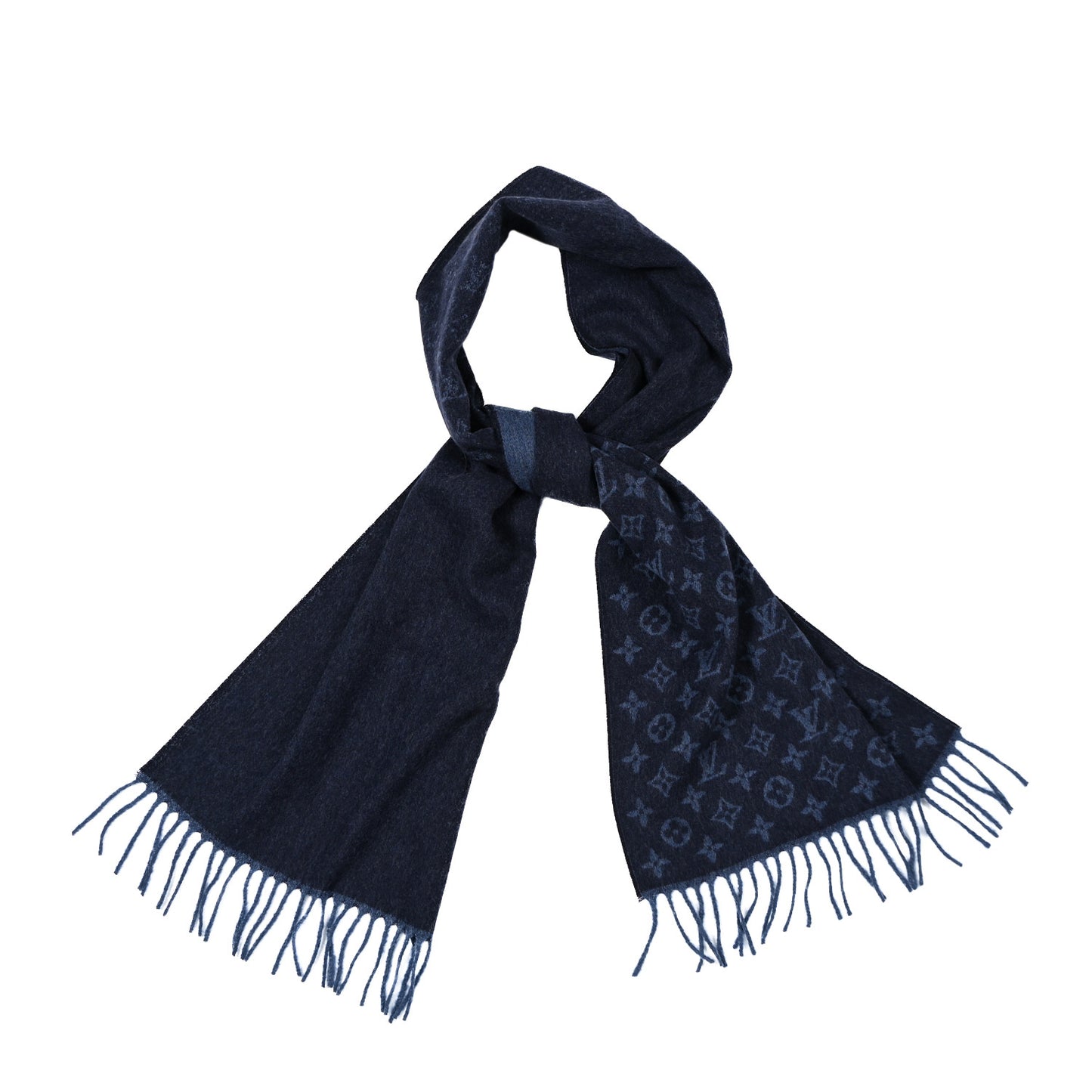 Cashmere Wool Monogram Gradient Scarf Navy