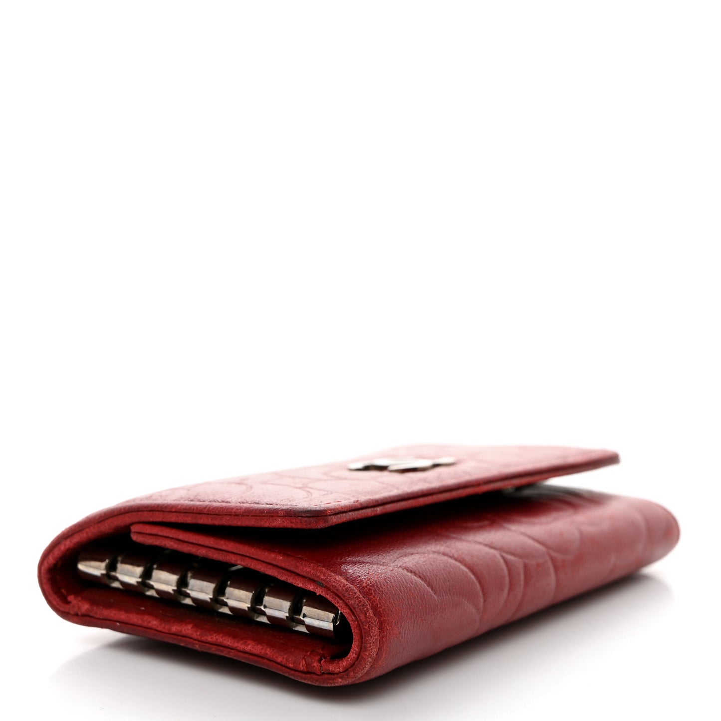 Lambskin Camellia Embossed 4 Key Holder Dark Red