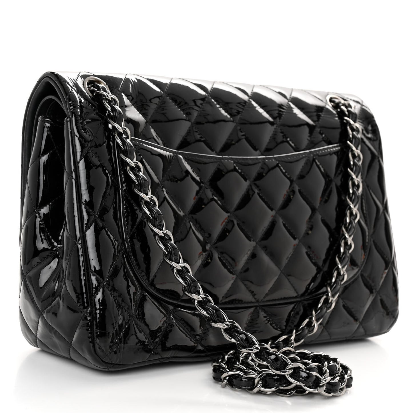 Patent Quilted Jumbo Double Flap Black