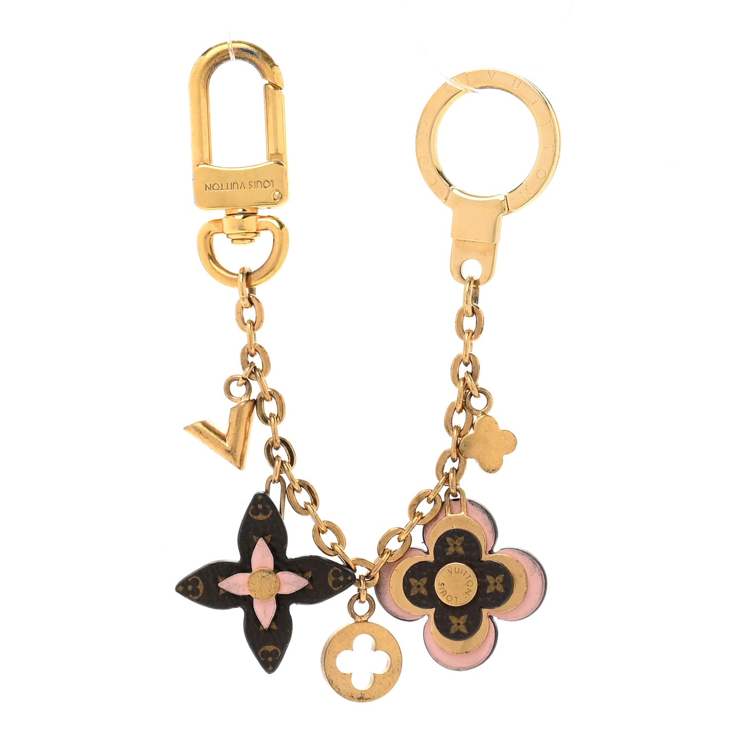 Brass Monogram Blooming Flowers Bag Charm Key Holder Rose Ballerine