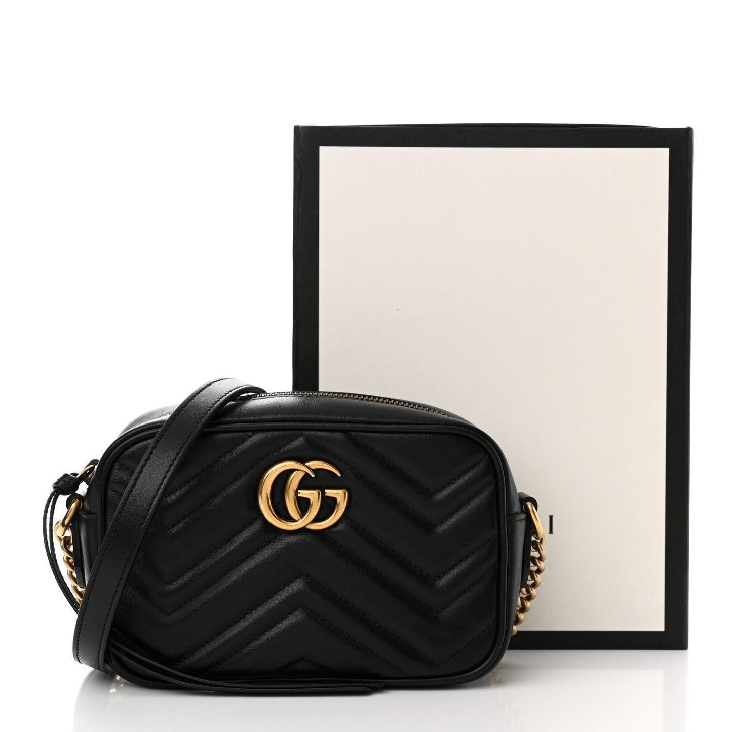 Calfskin Matelasse Mini GG Marmont Chain Shoulder Bag Black