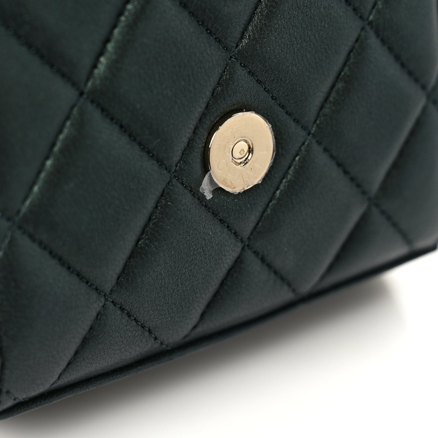 Iridescent Lambskin Quilted Top Handle Flap Clutch With Chain Dark Green