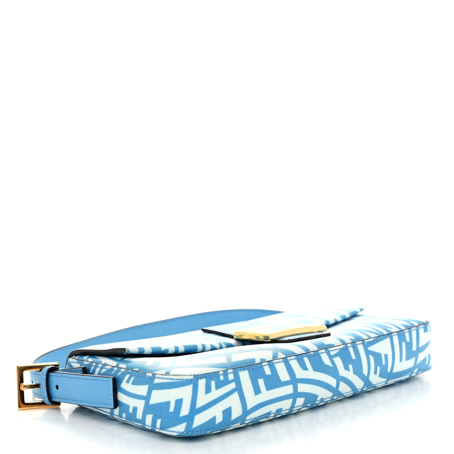 X SARAH COLEMAN Glazed Canvas Vitello King FF Vertigo Baguette 1997 Cyber Blue White