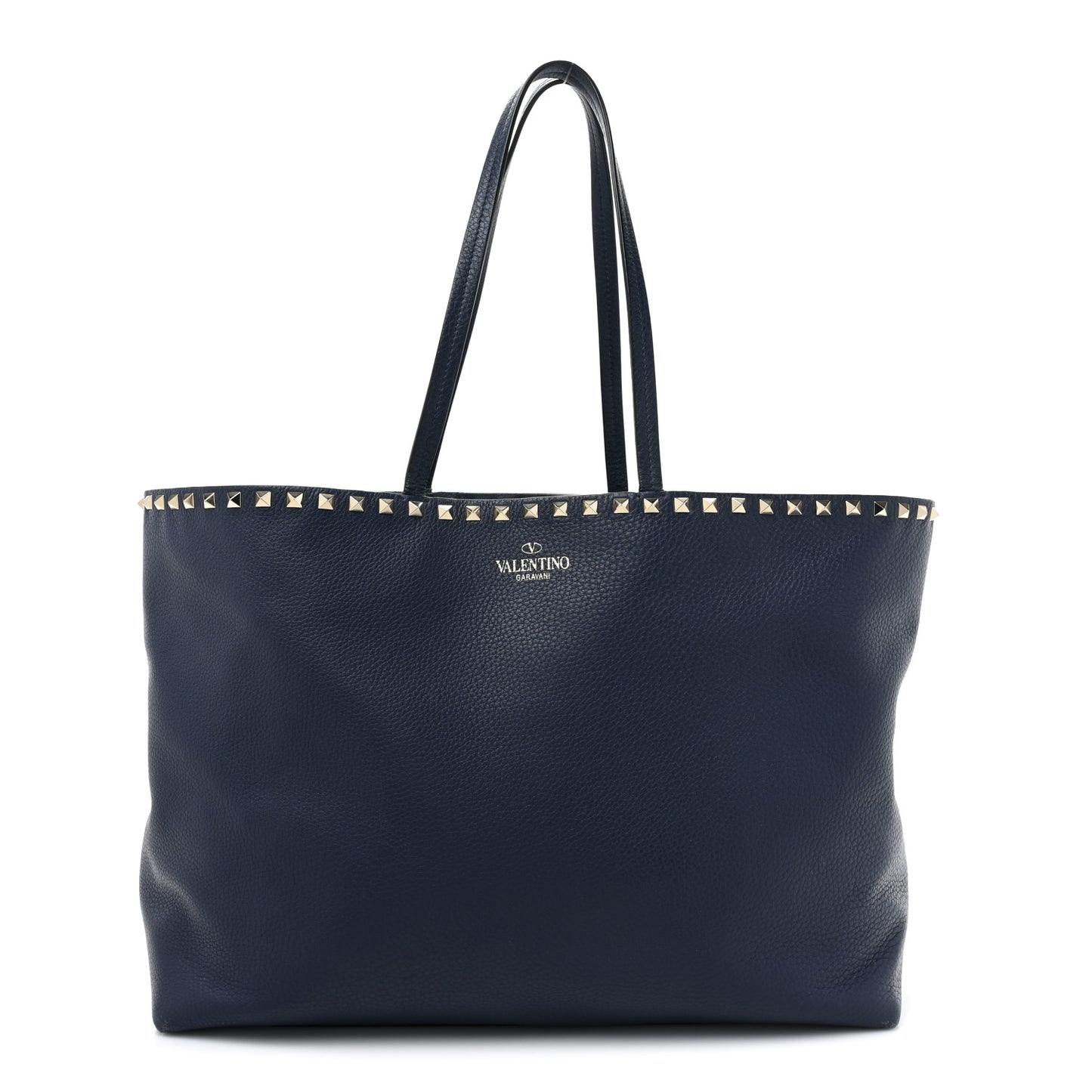 Grained Calfskin Rockstud Shoulder Tote Marine