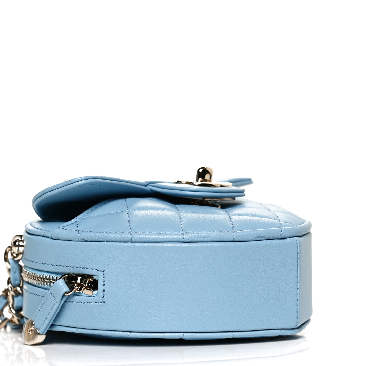 Lambskin Quilted CC In Love Heart Clutch With Chain Light Blue