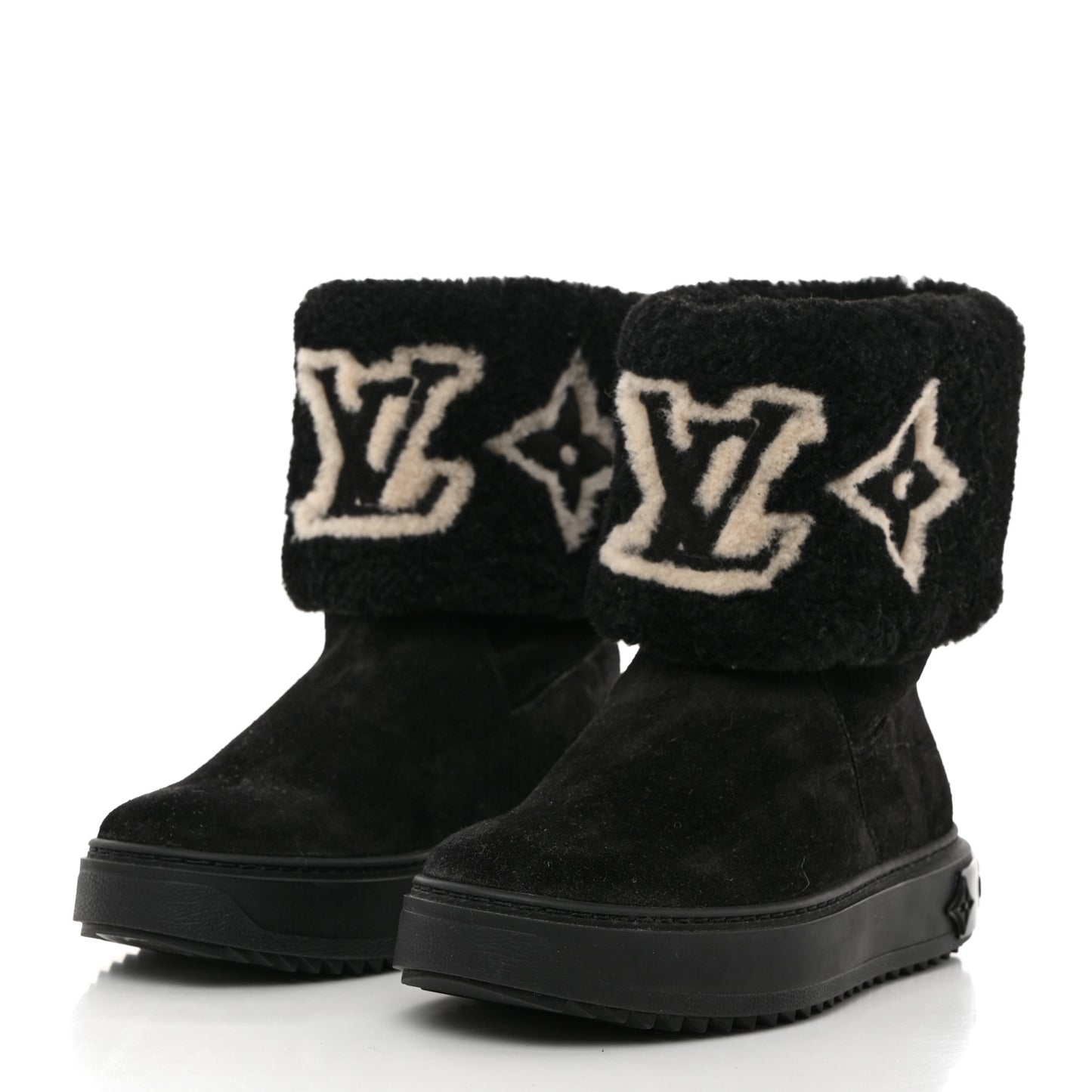 Suede Calfskin Shearling Snowdrop Flat Ankle Boot 36 Black