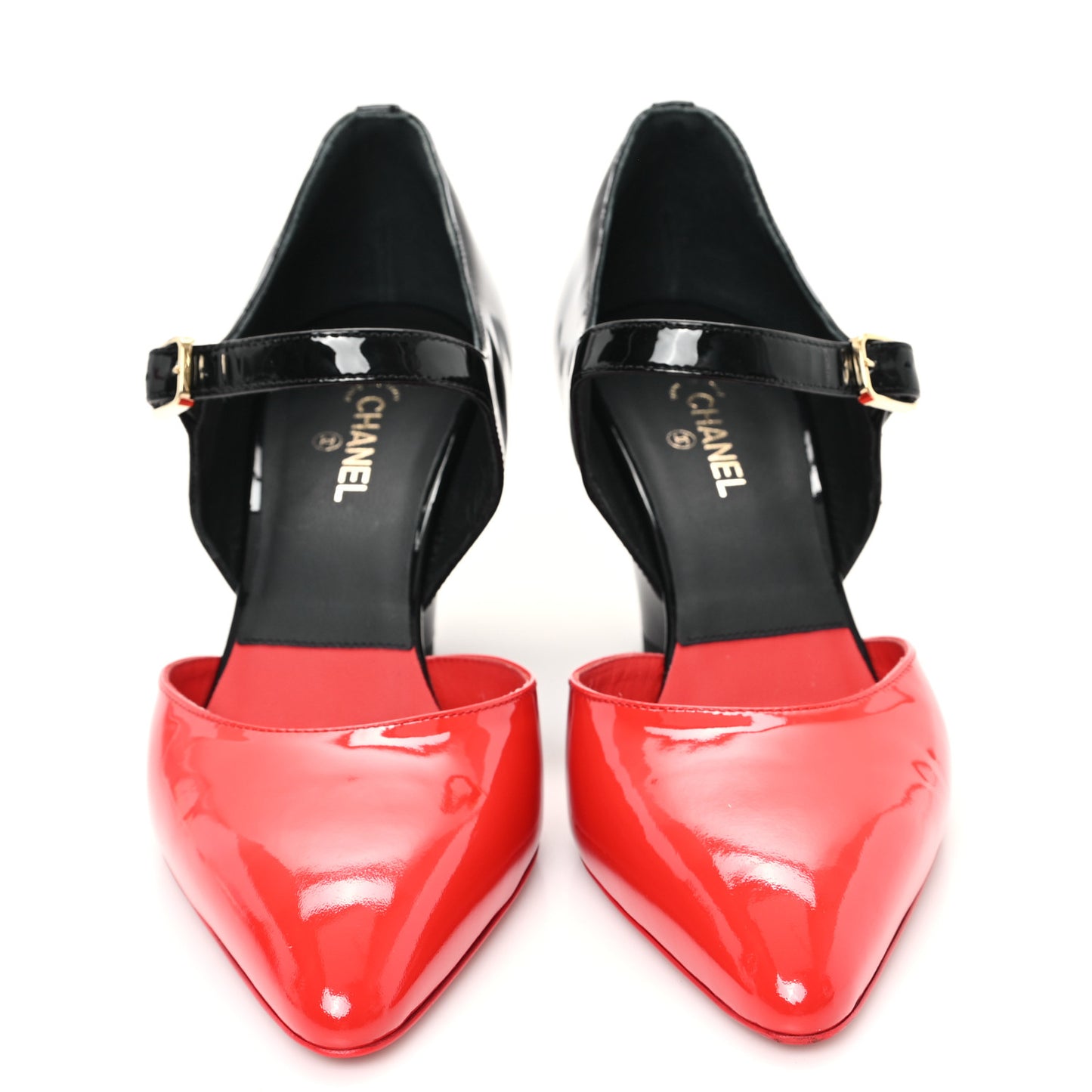 Patent Calfskin CC Pumps 38.5 Pink Black