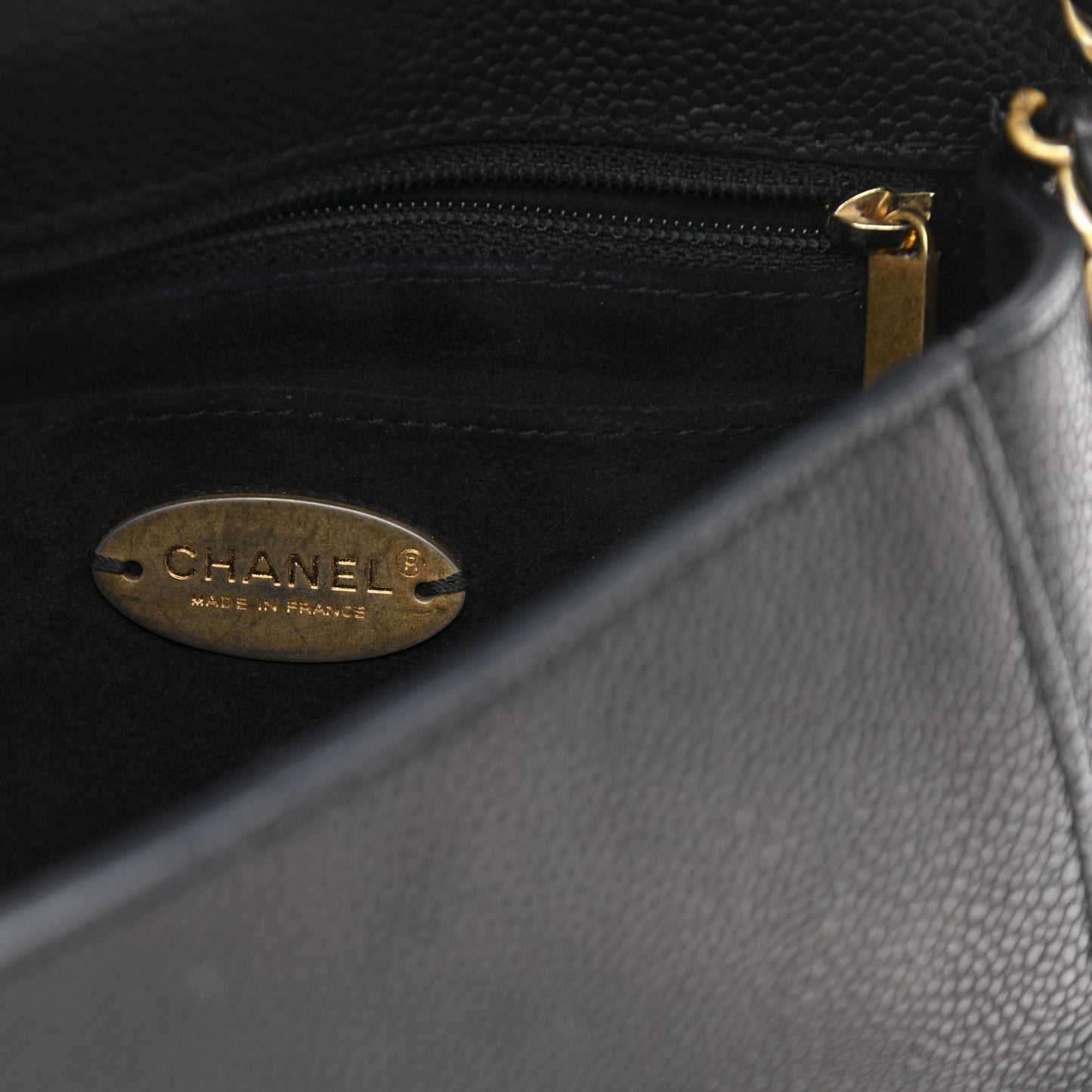 Grained Calfskin Mini Square Classic Pure Flap Black