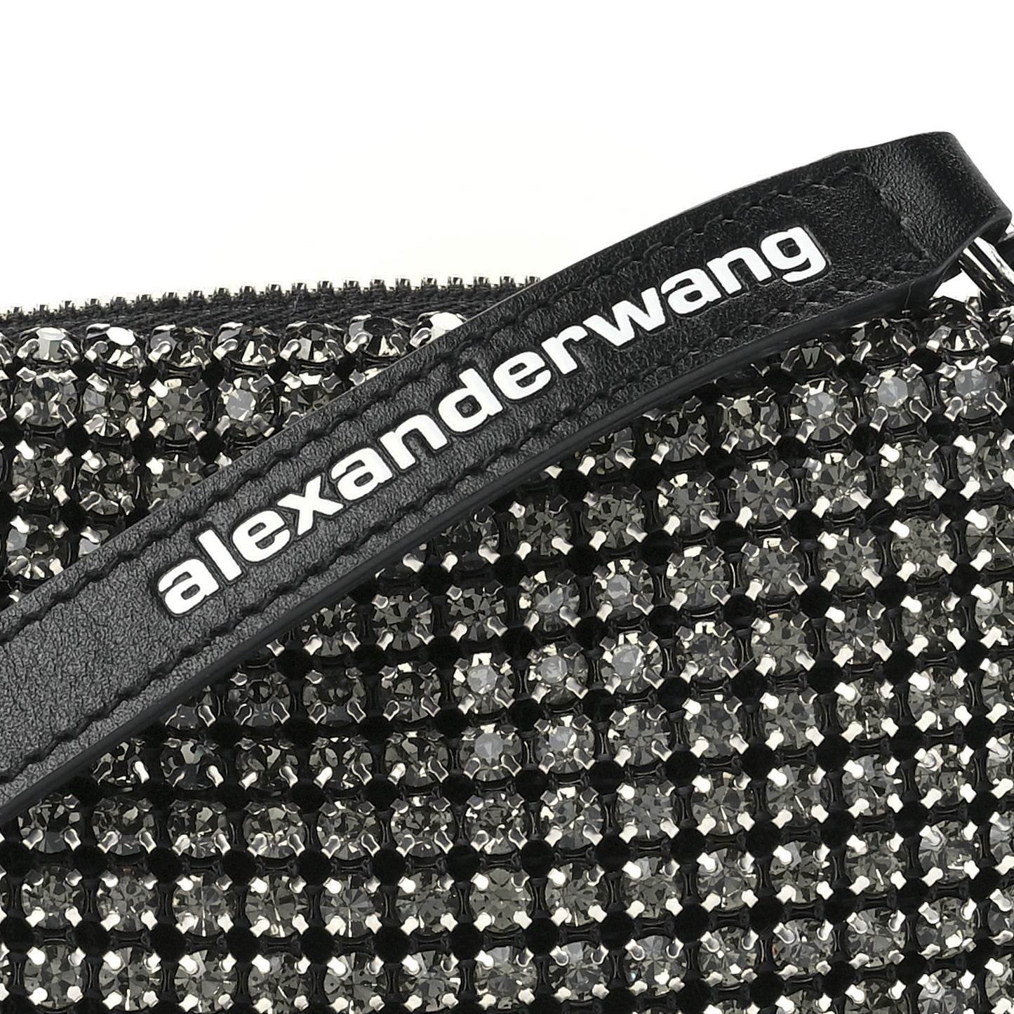 Mesh Crystal Rhinestone Mini Heiress Pouch Black Silver