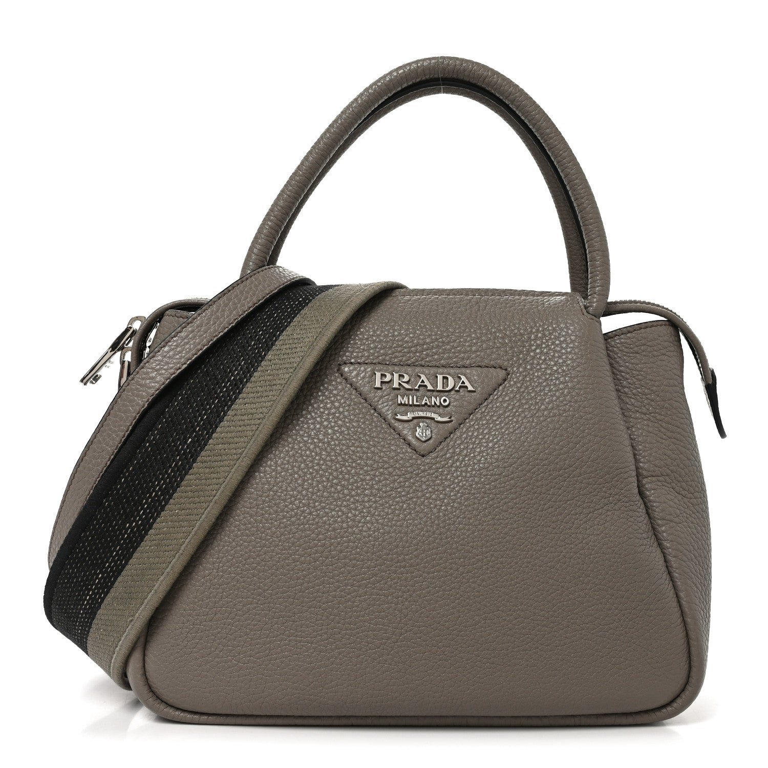 Prada Vitello Daino Soft Small Zippered Top Handle Bag Argilla