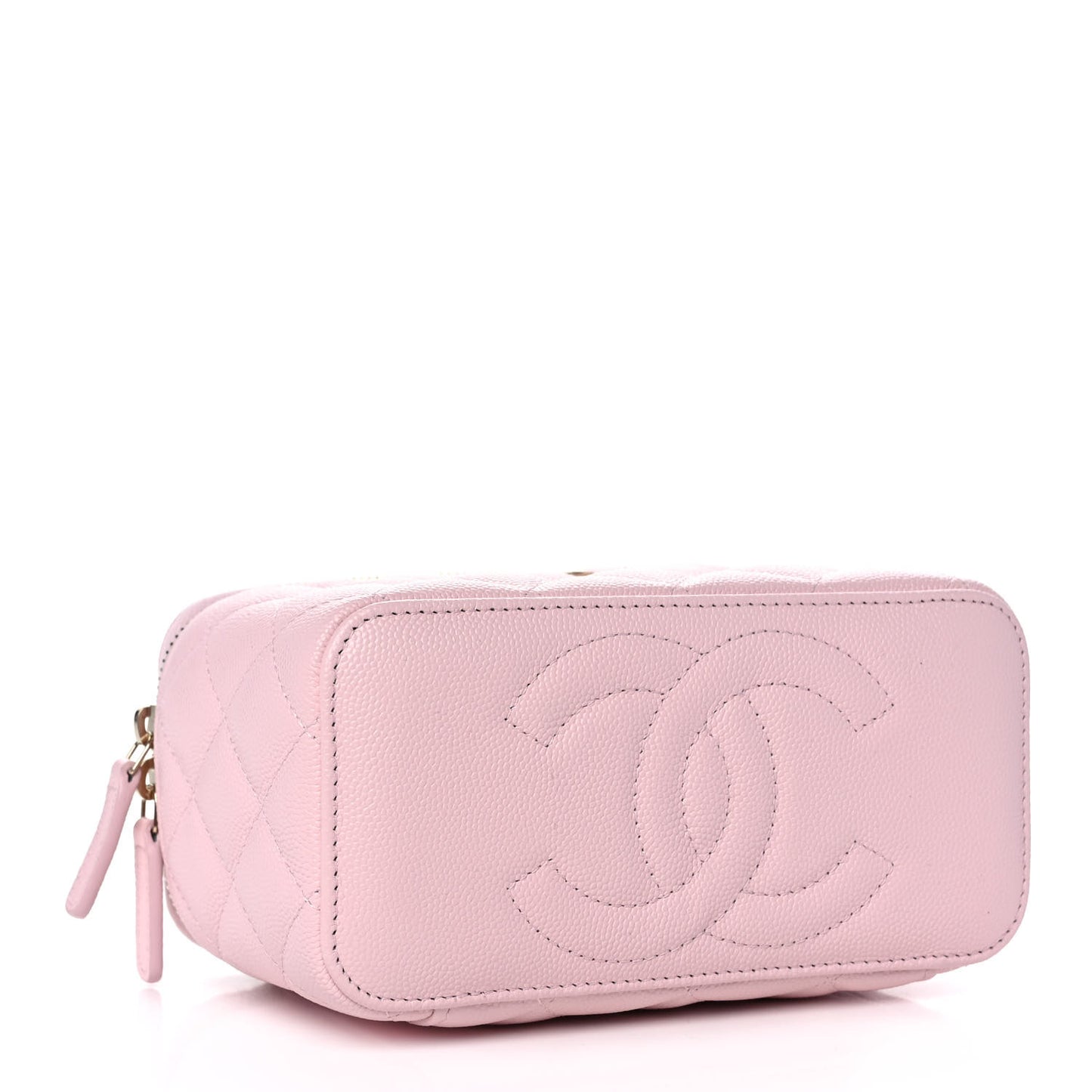 Caviar Quilted Small Vanity Case With Chain Light Pink