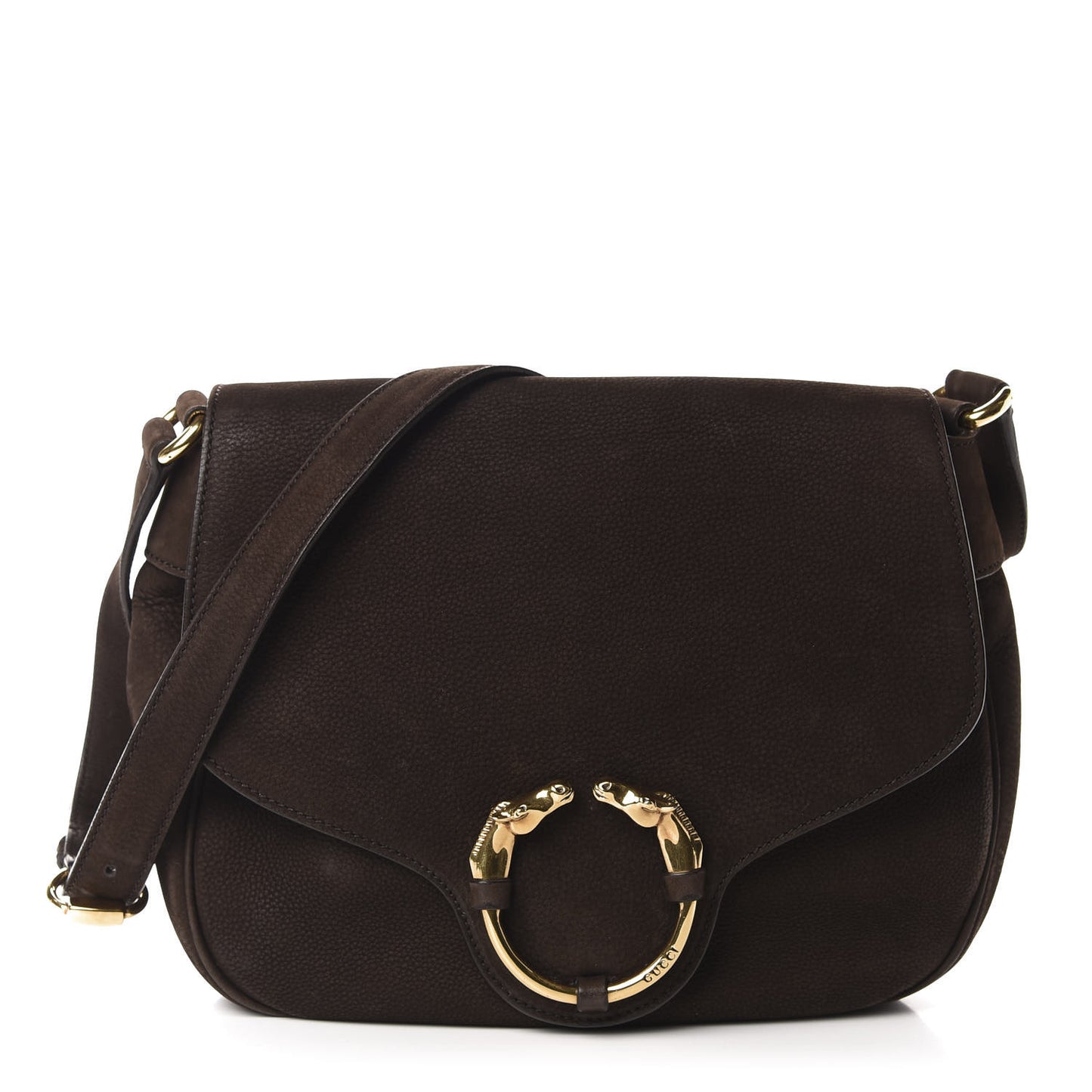 Nubuck Ribot Horse Heads Flap Bag Brown
