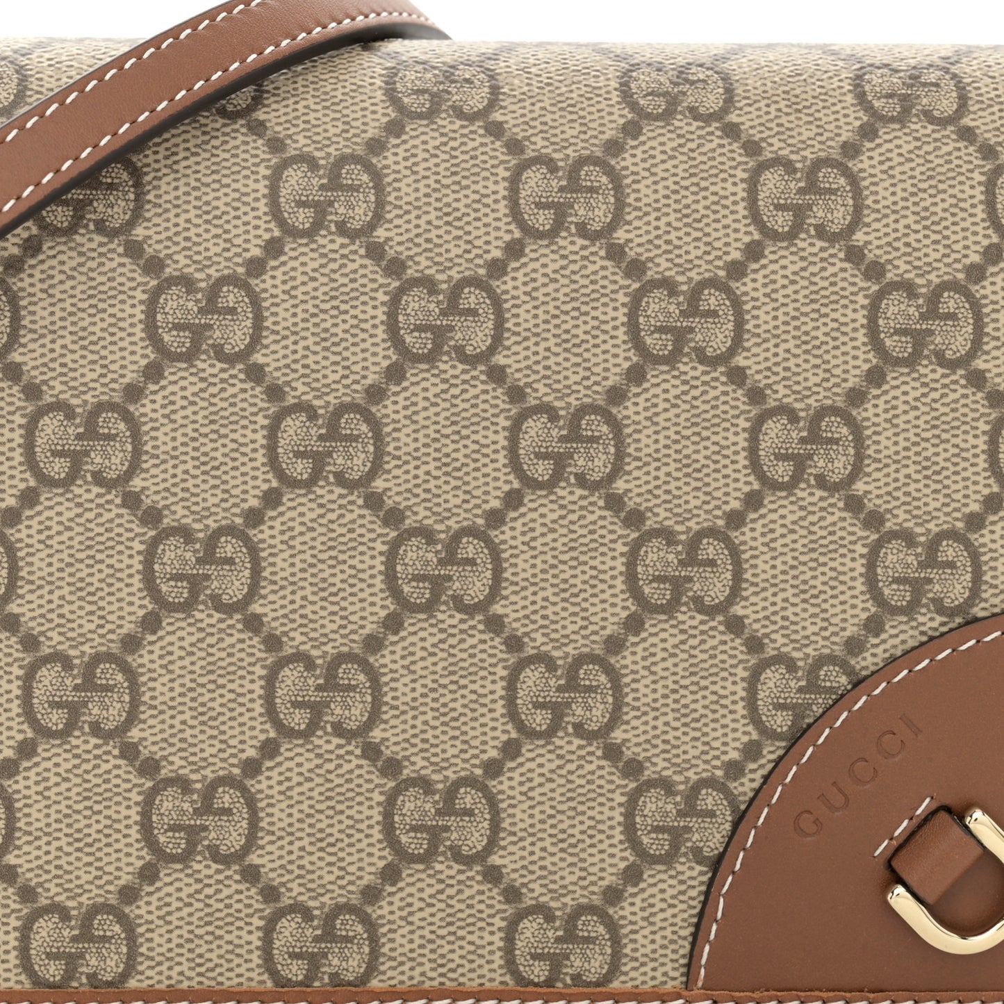 GG Supreme Monogram Textured Calfskin Emblem Super Mini Shoulder Bag Beige Dark Brown